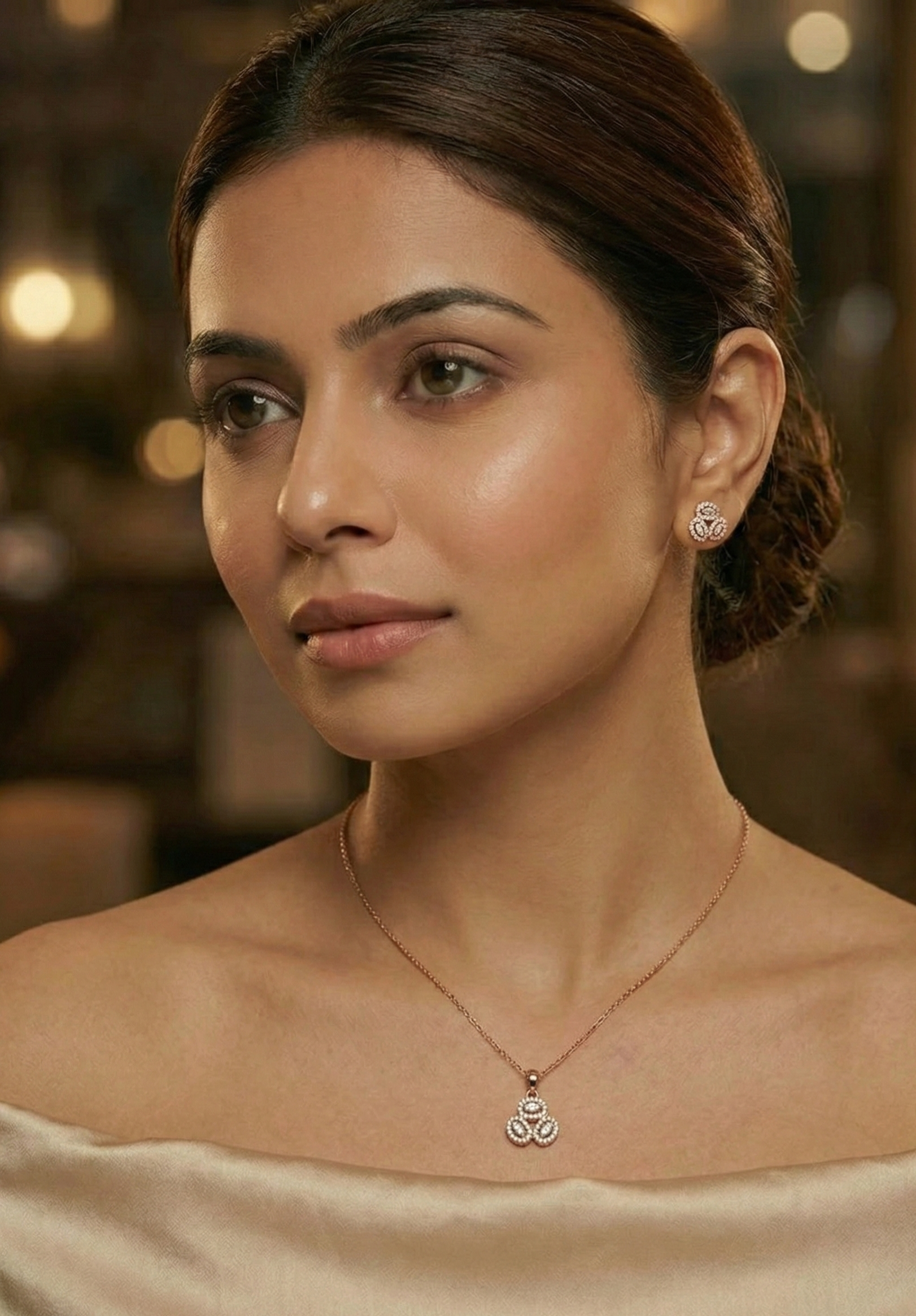 Rose Gold Halo Pendant Set