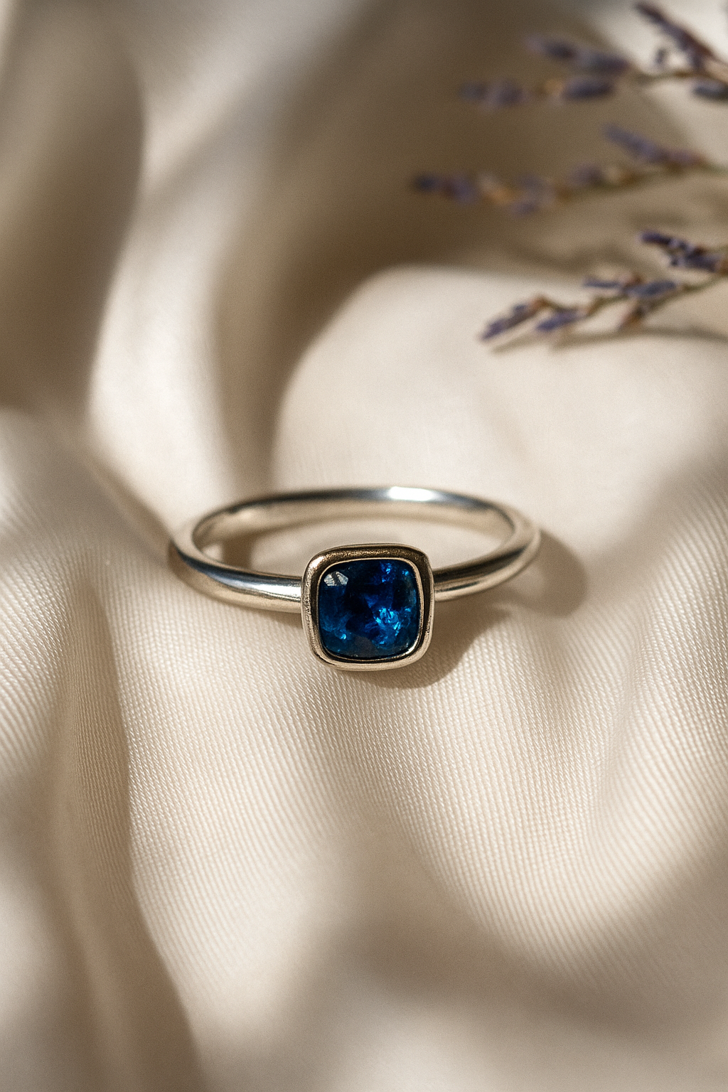 Azure Cushion Solitaire Ring