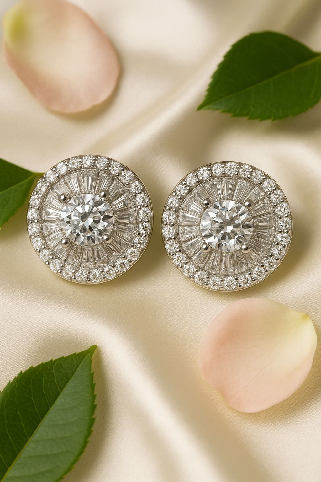 Radiant Halo Diamond Stud Earrings