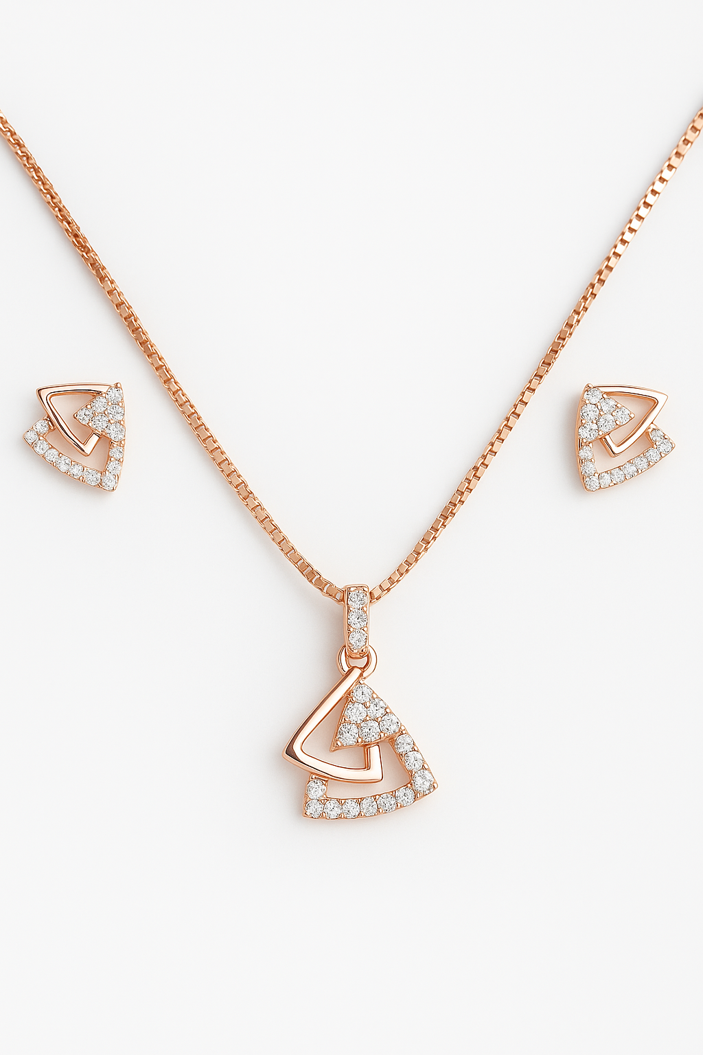 Geometric Rose-Gold Necklace & Studs Set