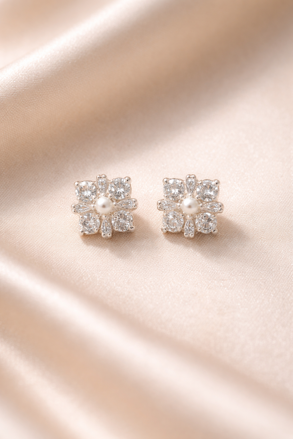 Luna Bloom Floral Stud Earrings - Rose Gold