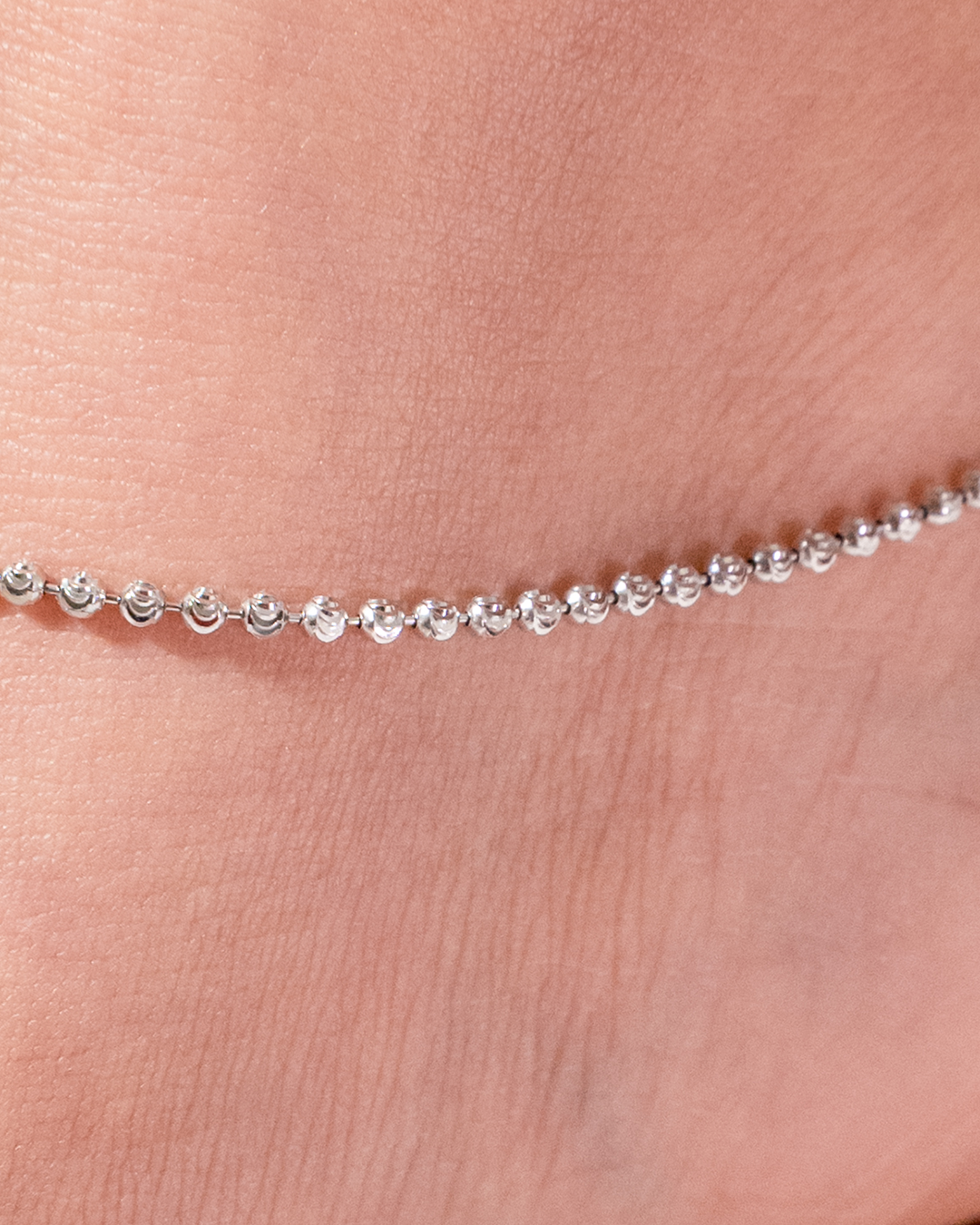 Beaded Rhodium-Plated Silver Anklet