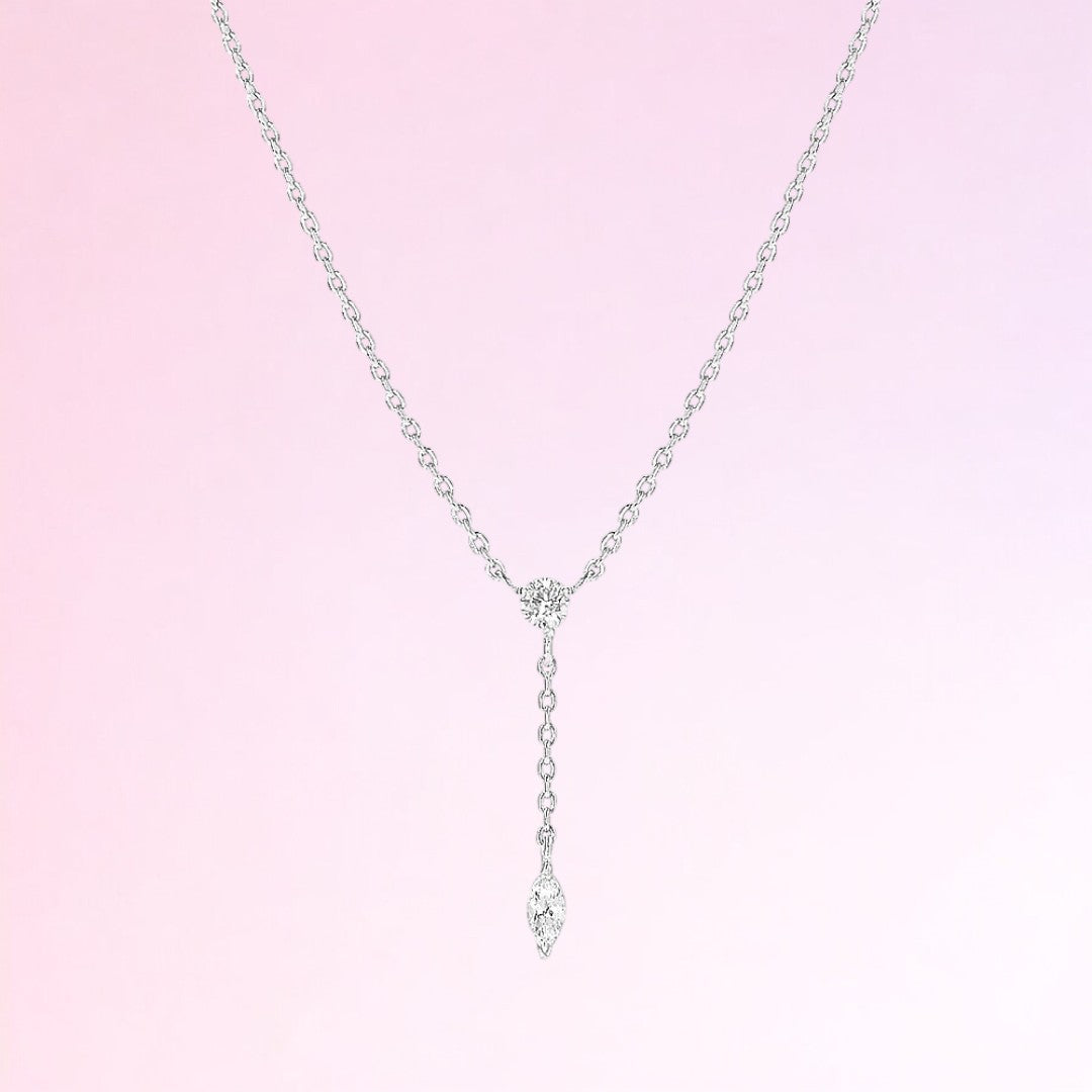 Silver Droplet Lariat Necklace