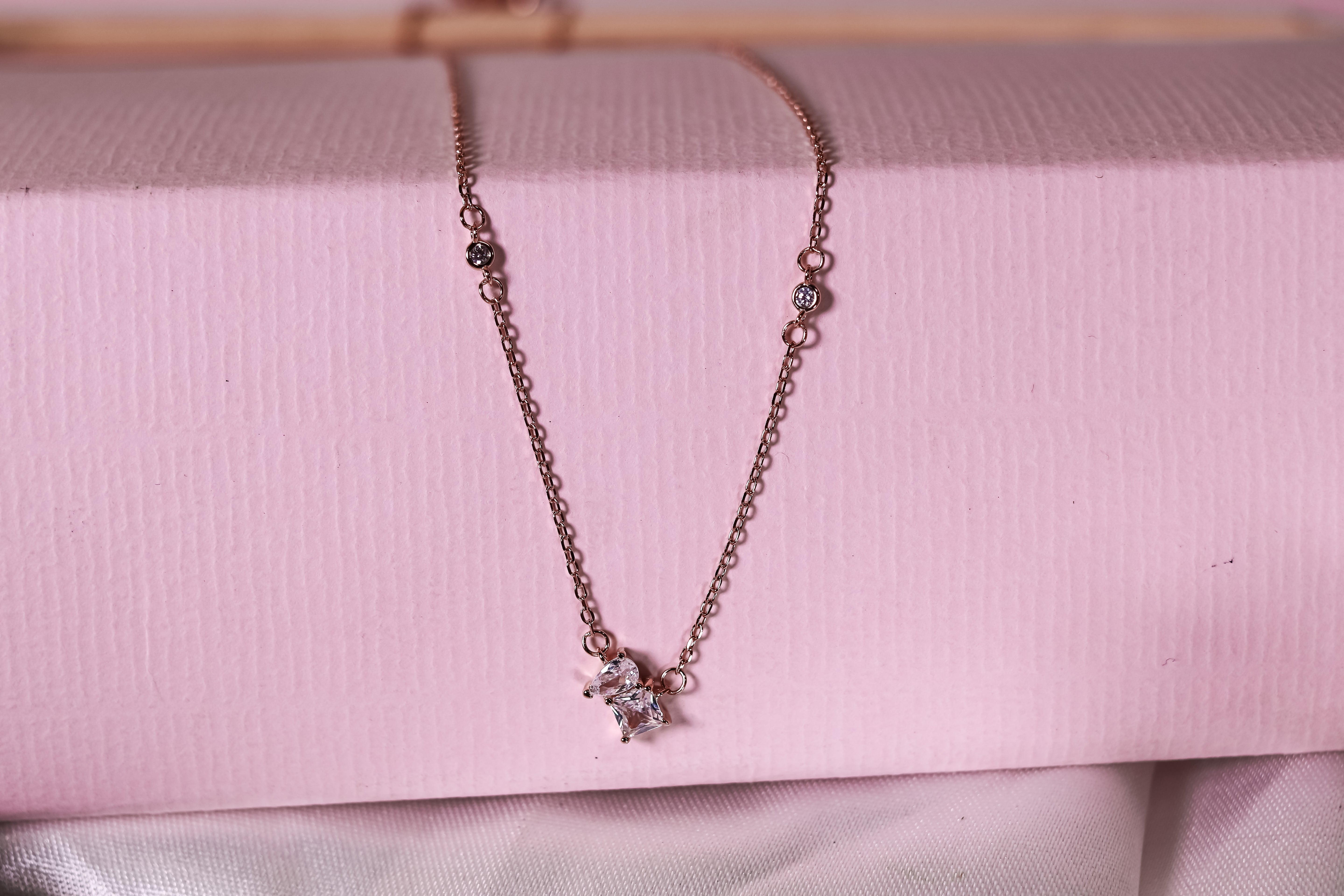 Sterling Silver Rose Gold Necklace with Clear Accent Stones