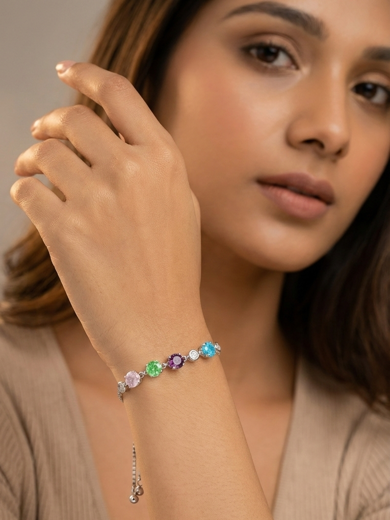Multicolor Gemstone Adjustable Bracelet | 925 Sterling Silver