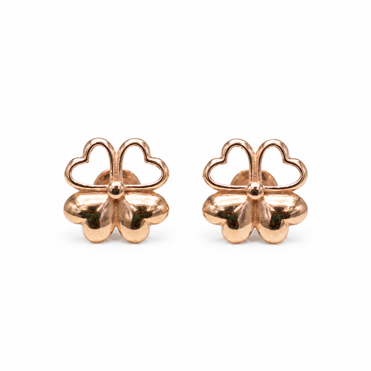 Rose Gold Clover Heart Stud Earrings