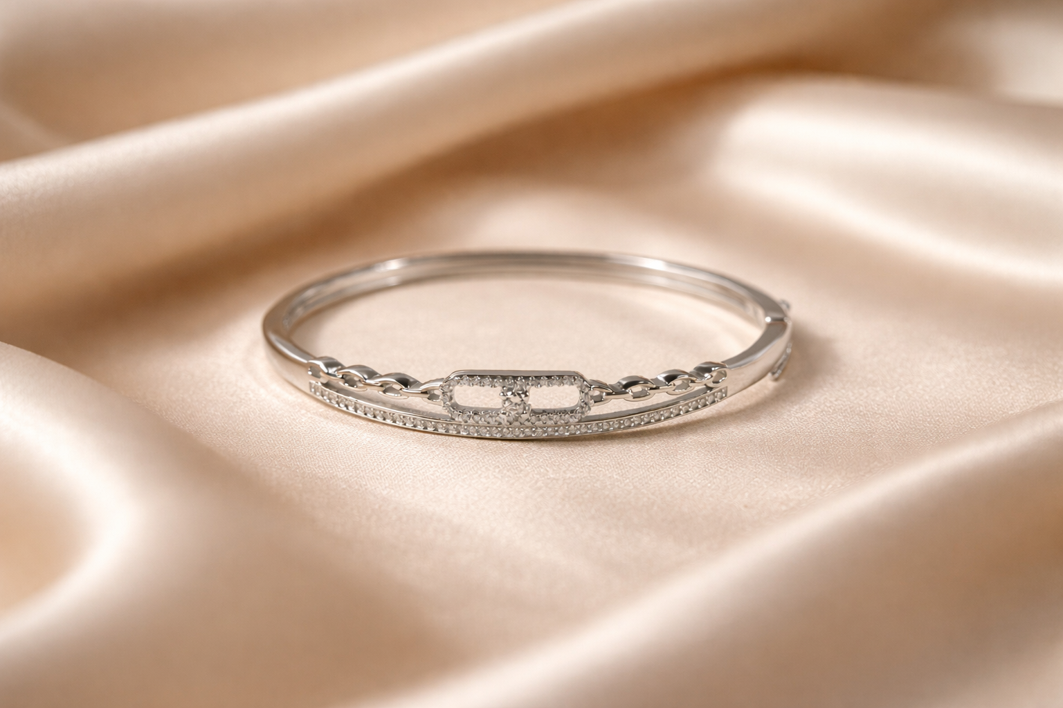 Link Bar CZ Silver Bangle