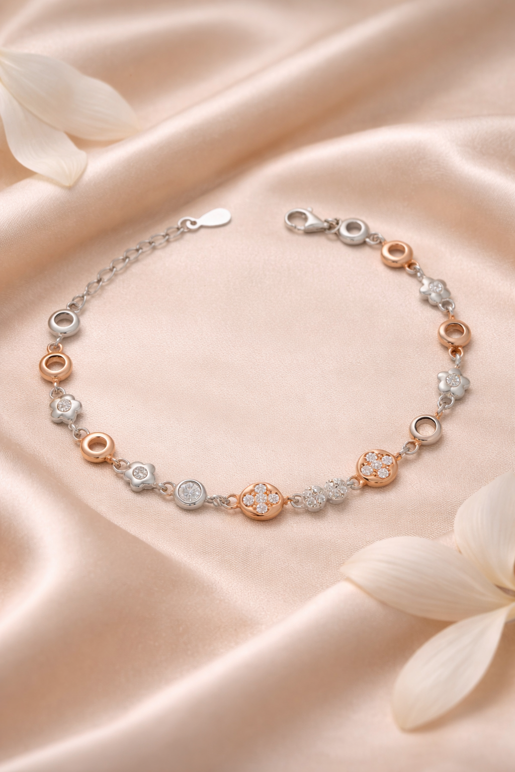 Dual-Tone Floral Charm Bracelet | 925 Sterling Silver