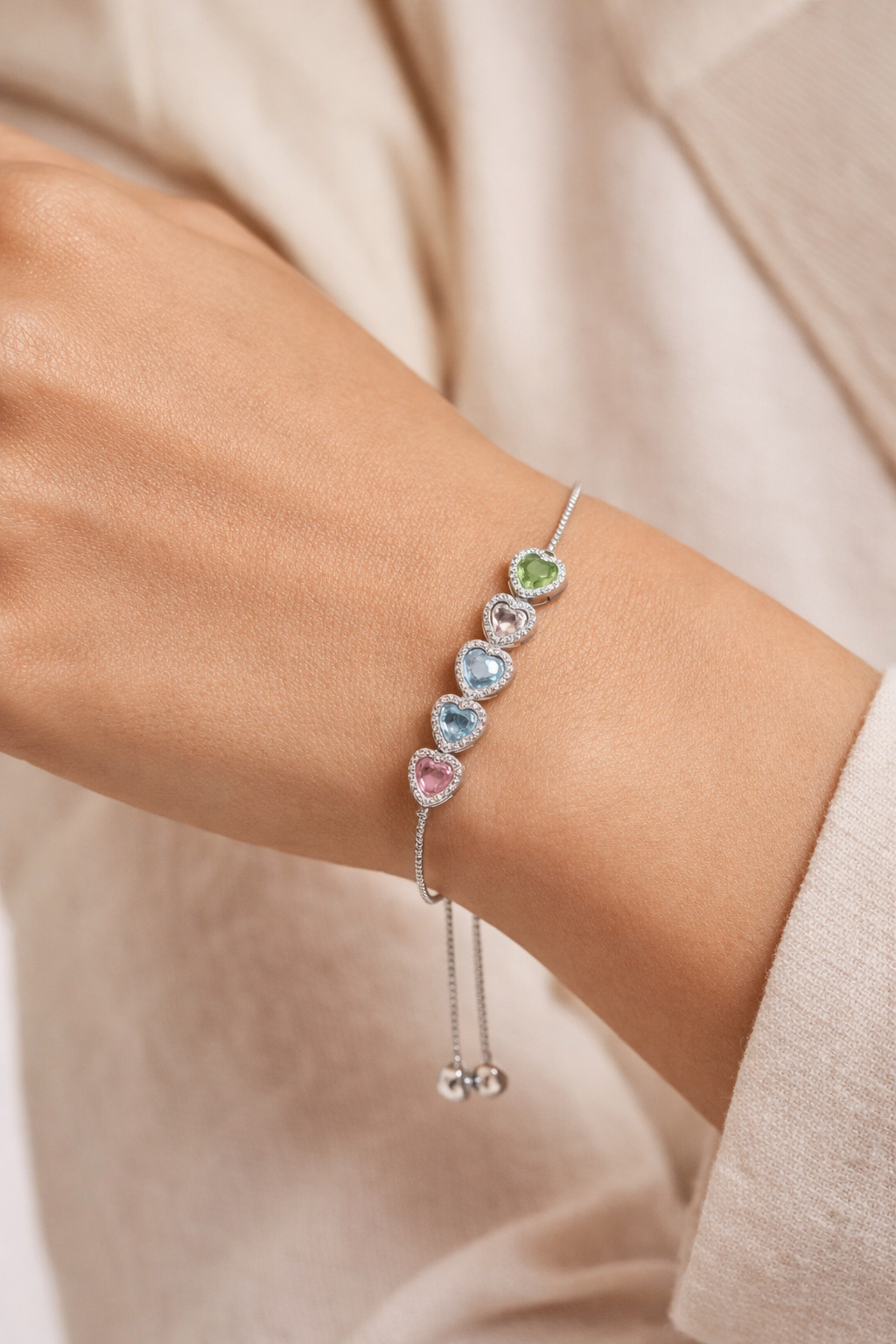 Multicolor Heart Charm Bracelet