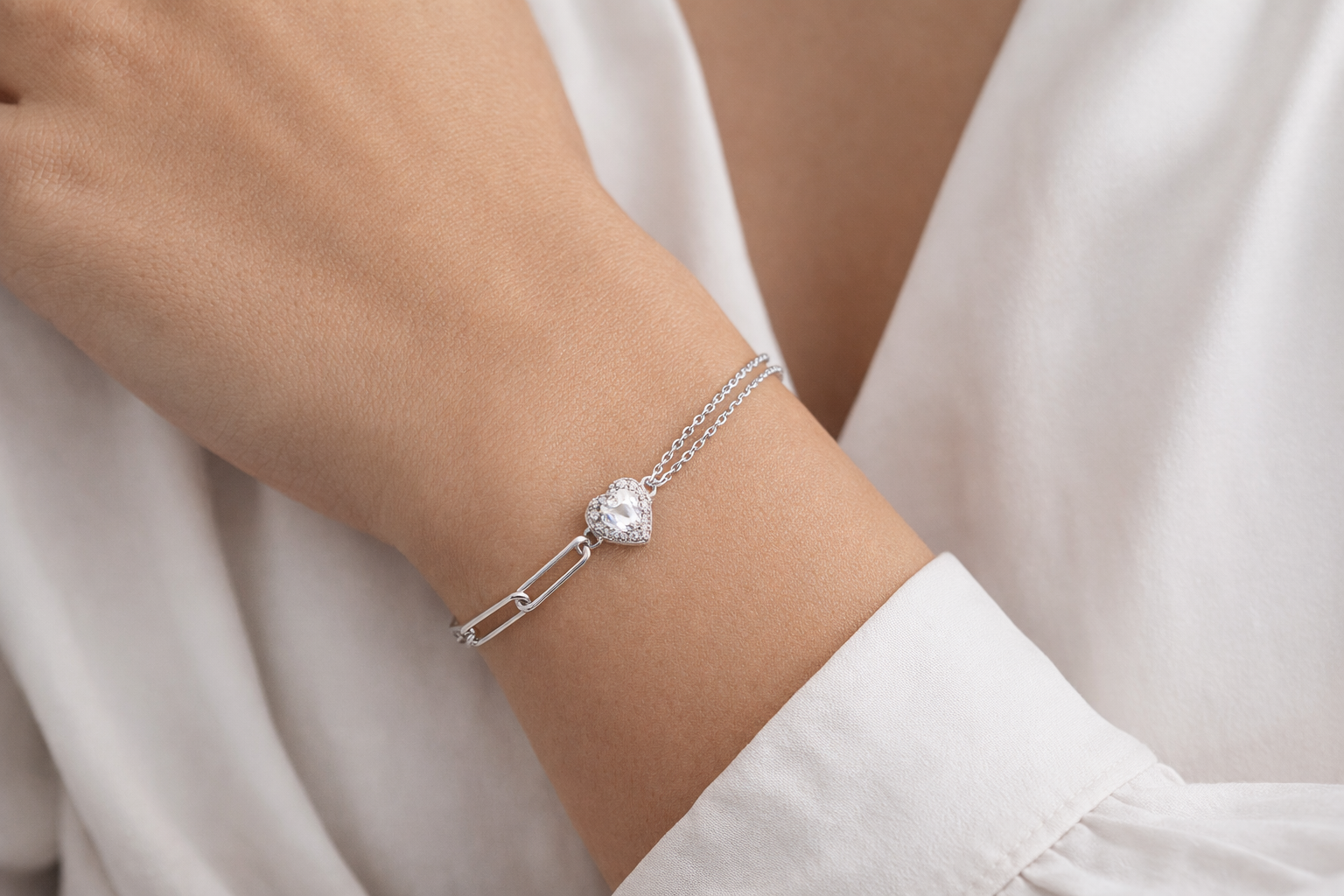 Dual Chain Heart Halo Bracelet