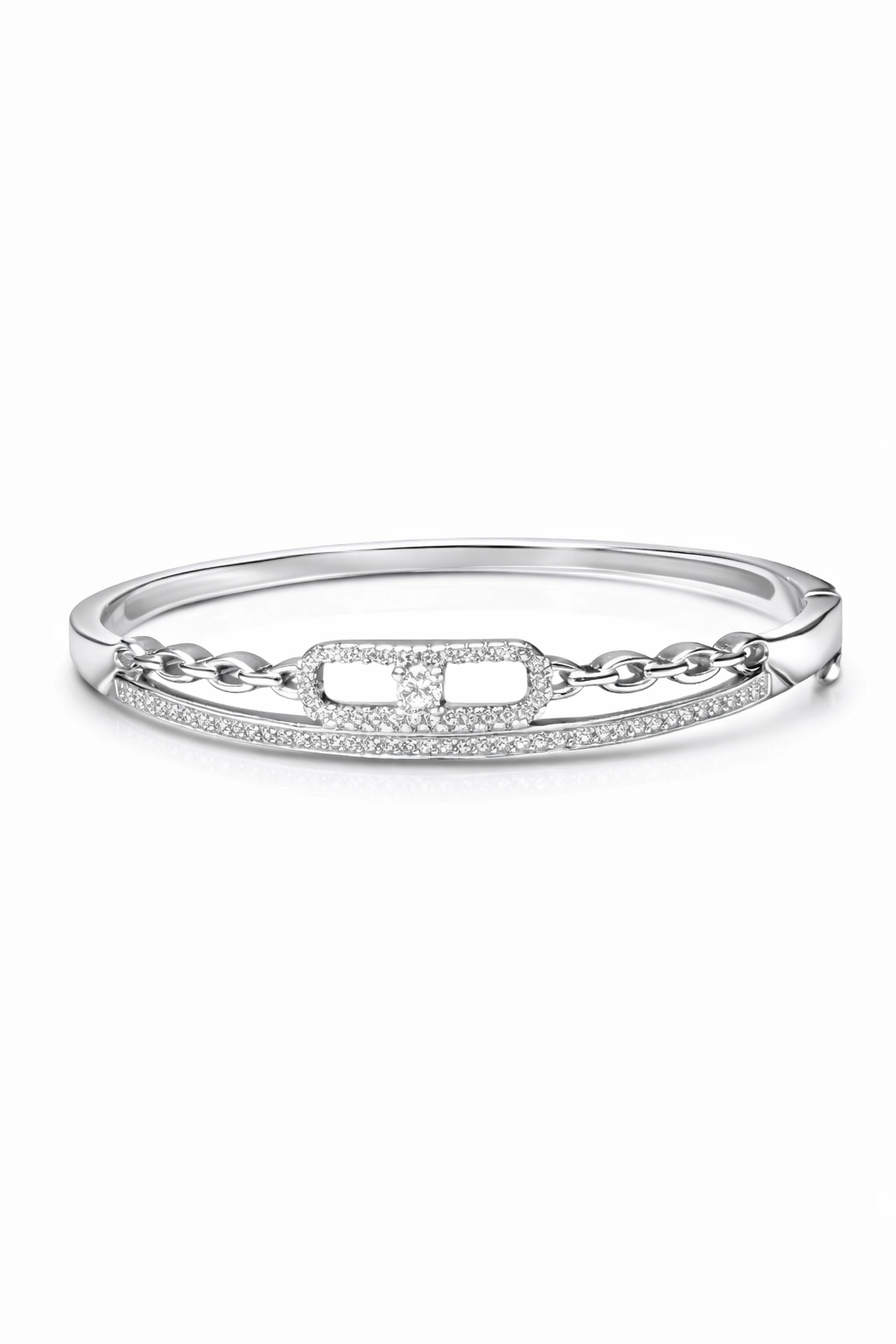 Link Bar CZ Silver Bangle