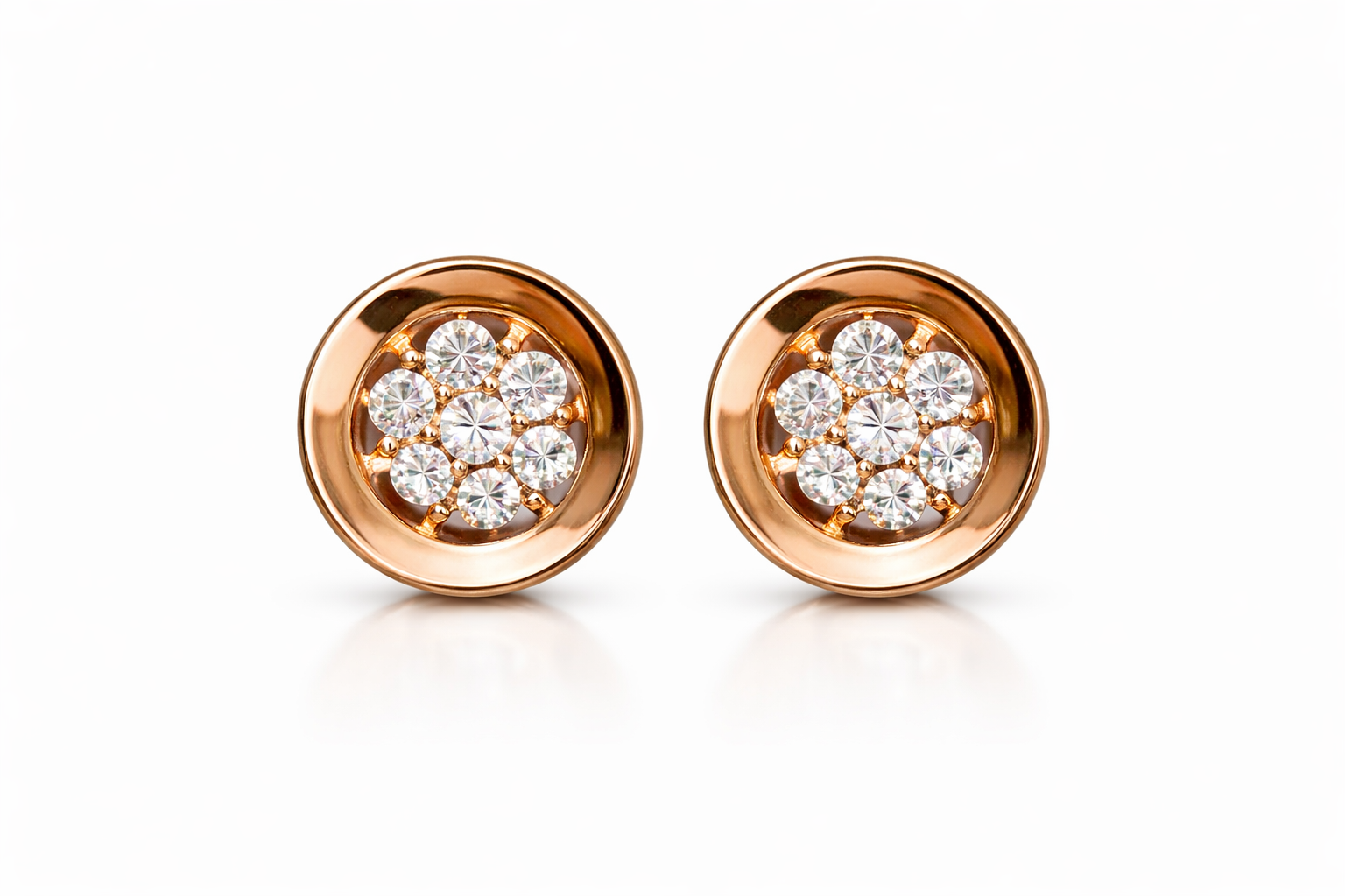 Rose Gold Finish Floral CZ Stud Earrings (Sterling Silver)