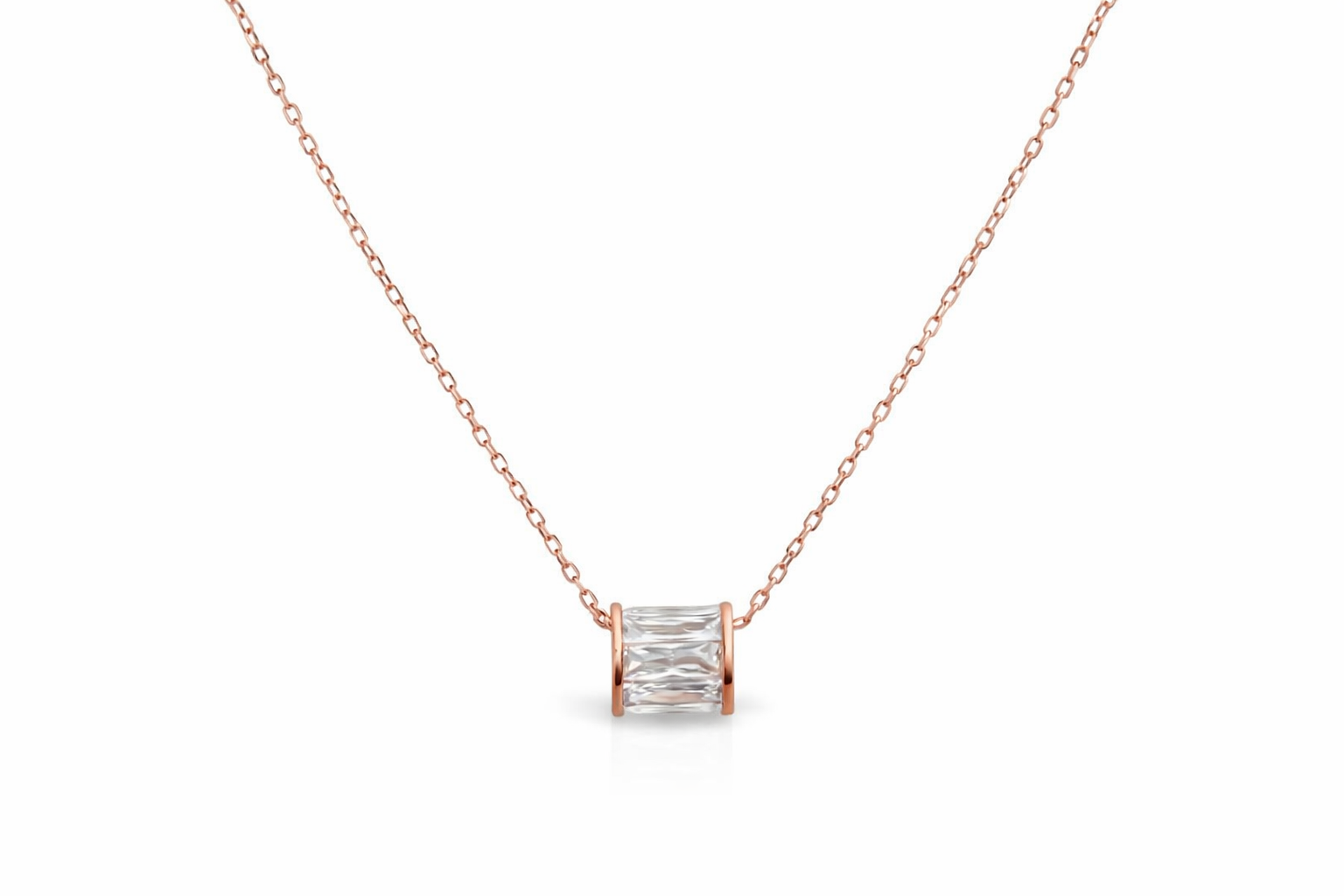 Rose Gold Cylindrical Crystal Necklace | 925 Sterling Silver