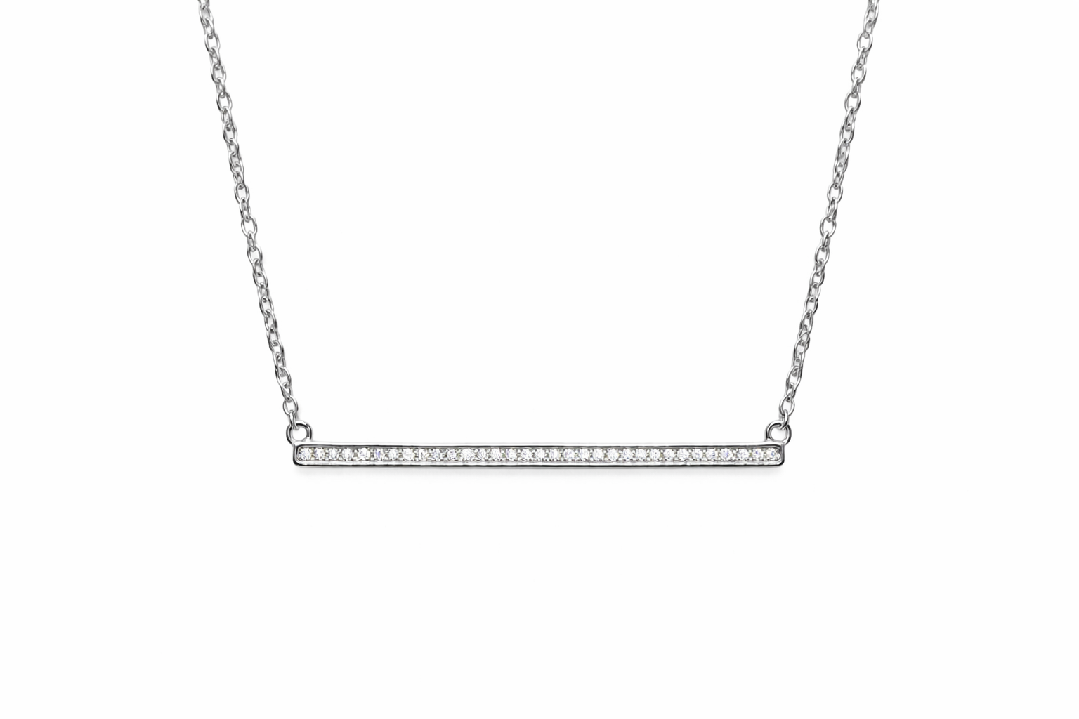 Minimal Pave Bar Necklace – 925 Sterling Silver