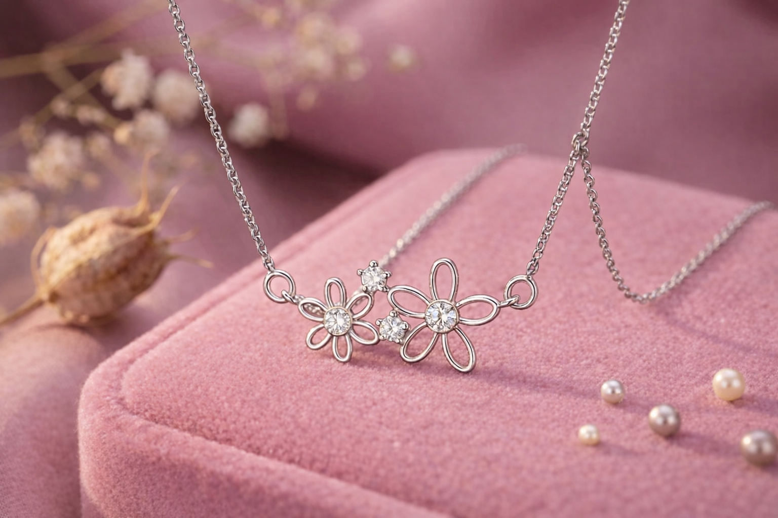 Sterling Silver Daisy Cluster Necklace