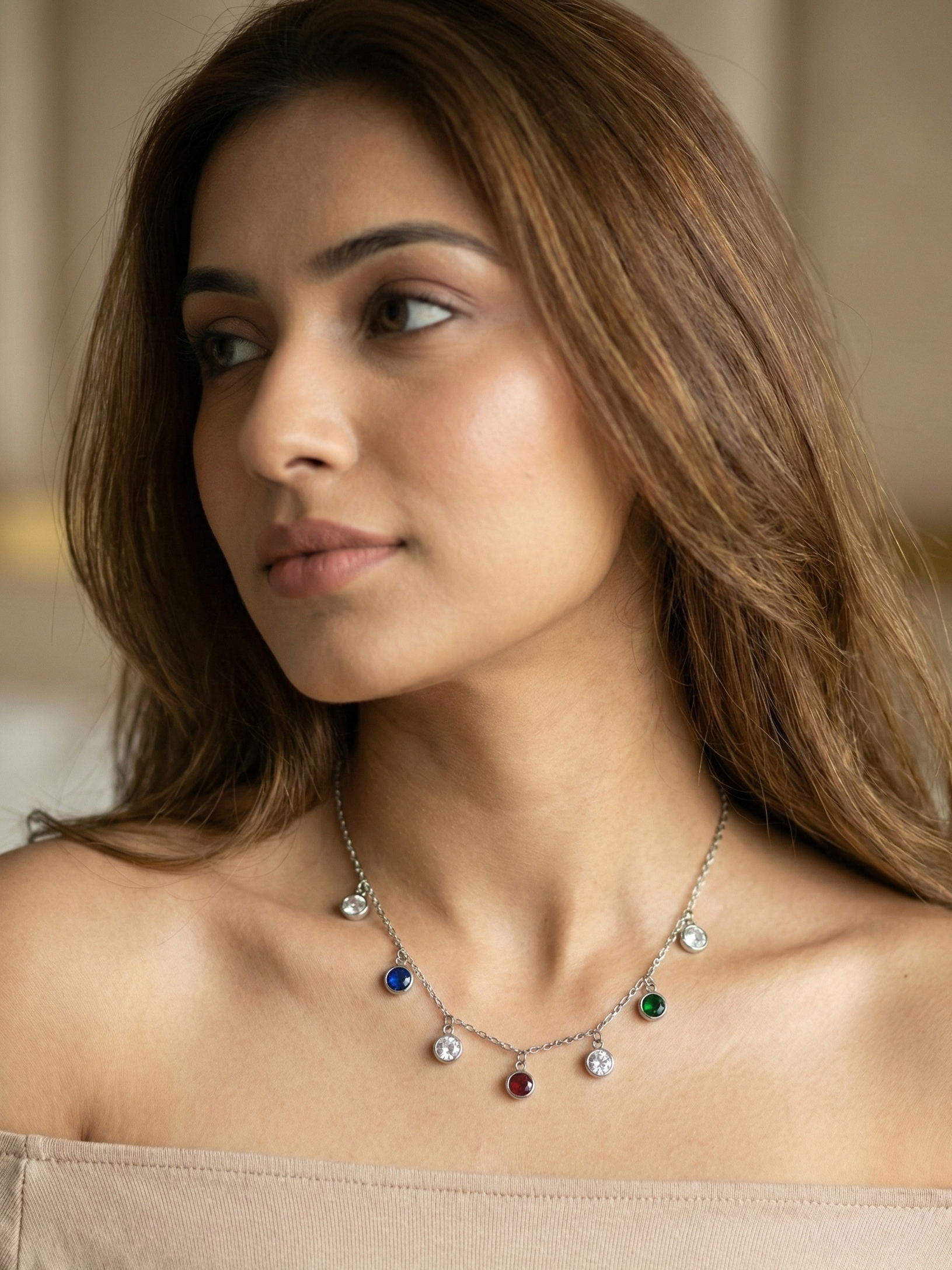 Multicolored Gemstone Silver Necklace