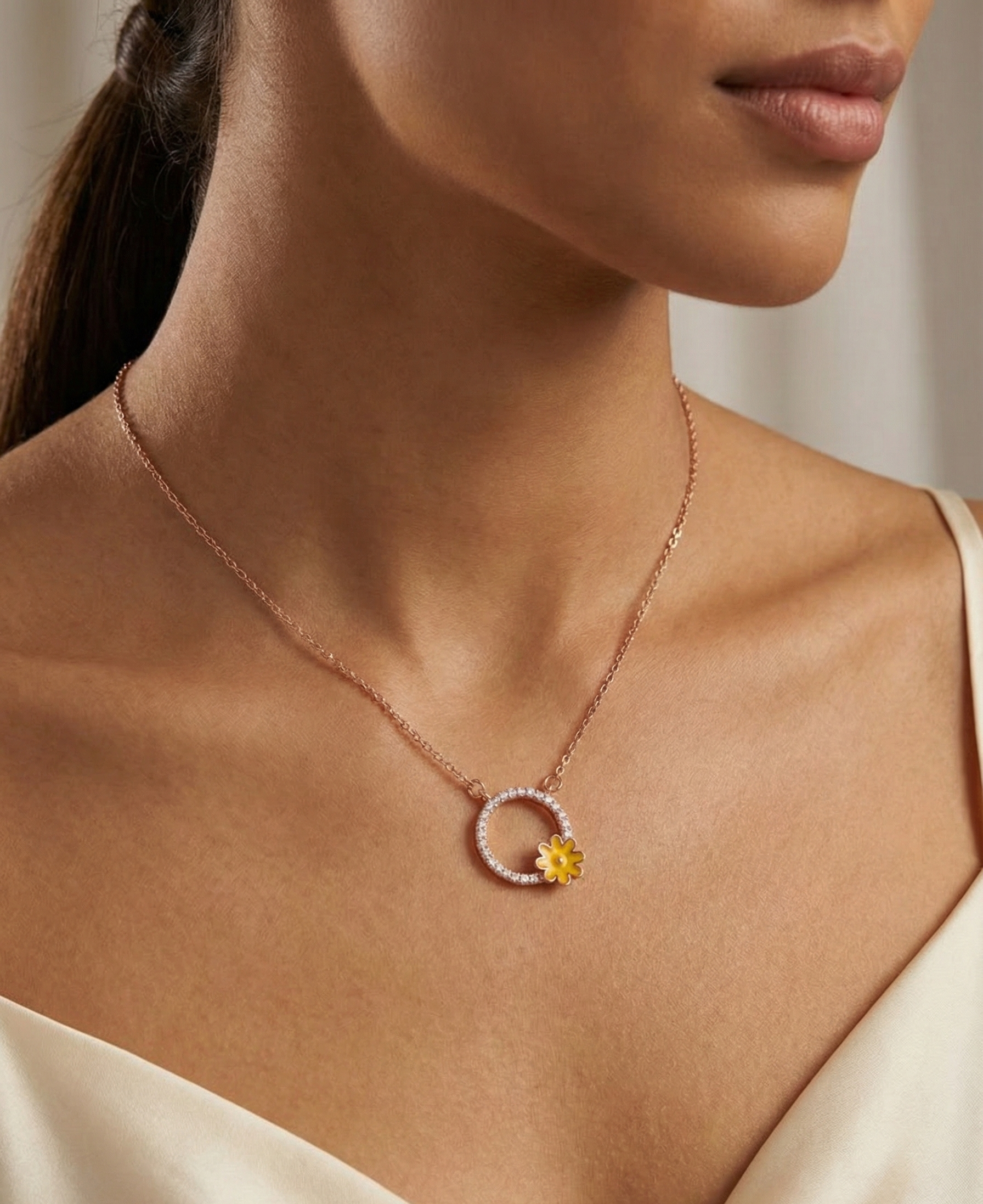 Sunflower Halo Pendant Necklace