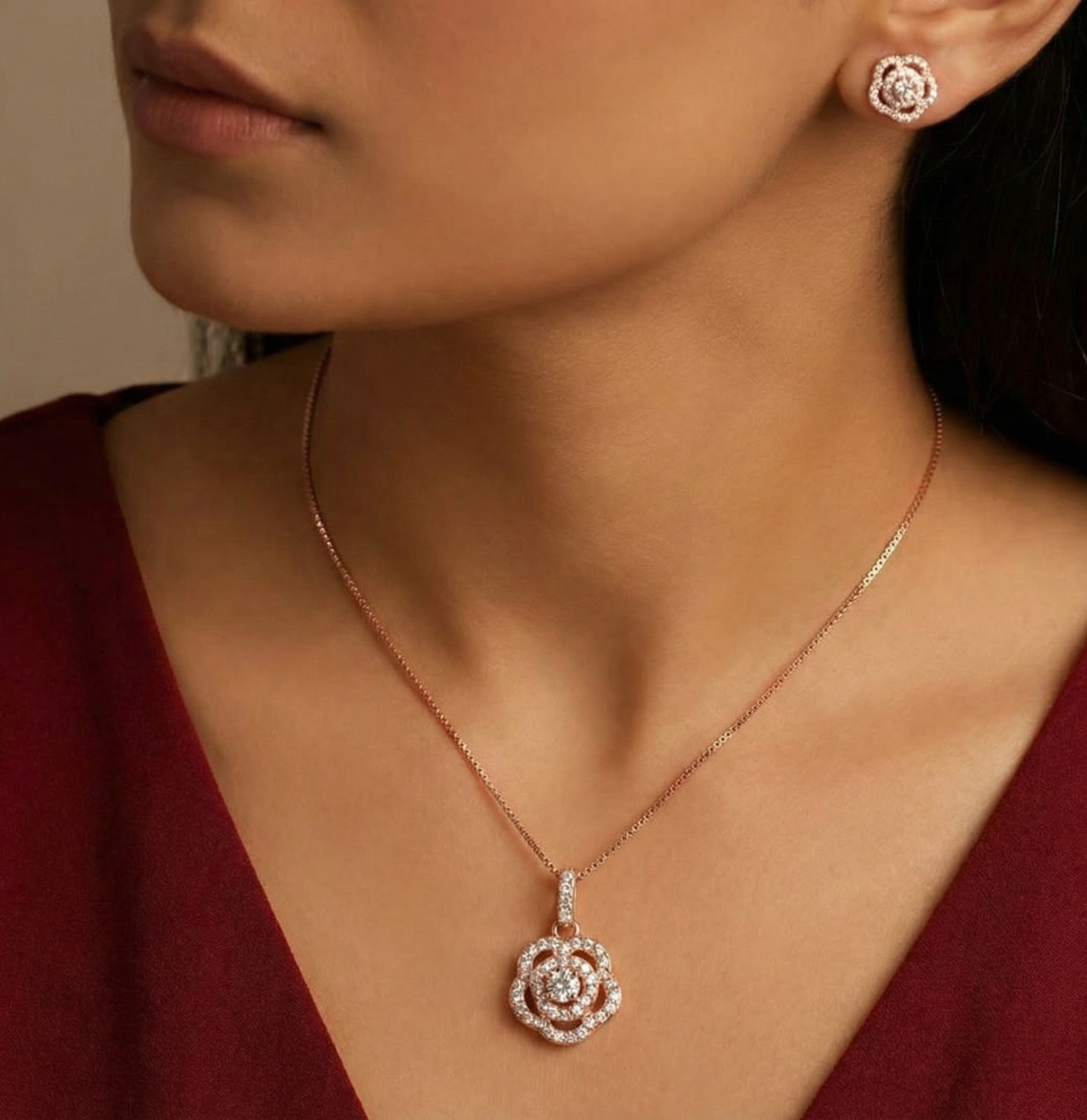 Roselle Halo Stud & Pendant Set