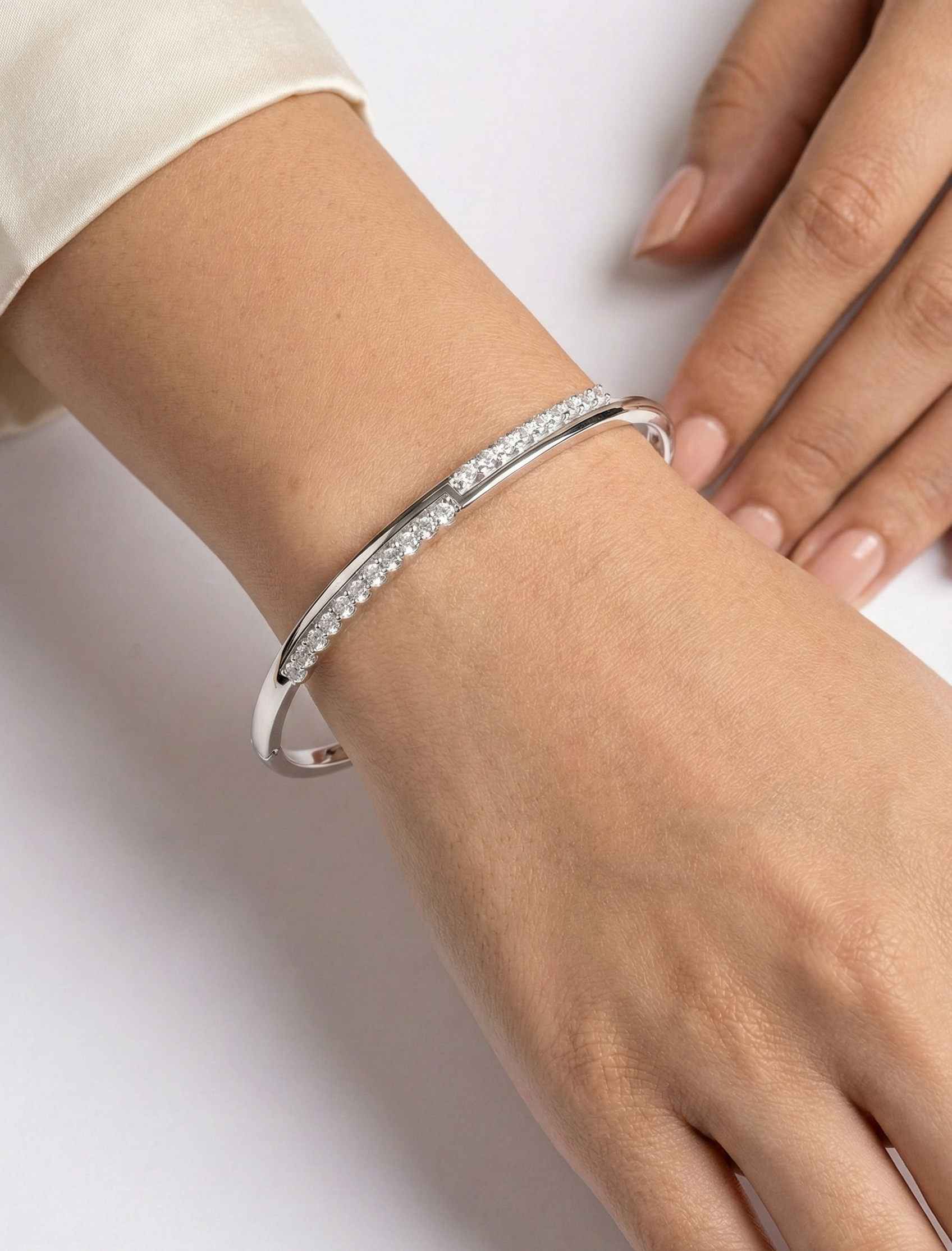 925 Sterling Silver Open Kada with Cubic Zirconia