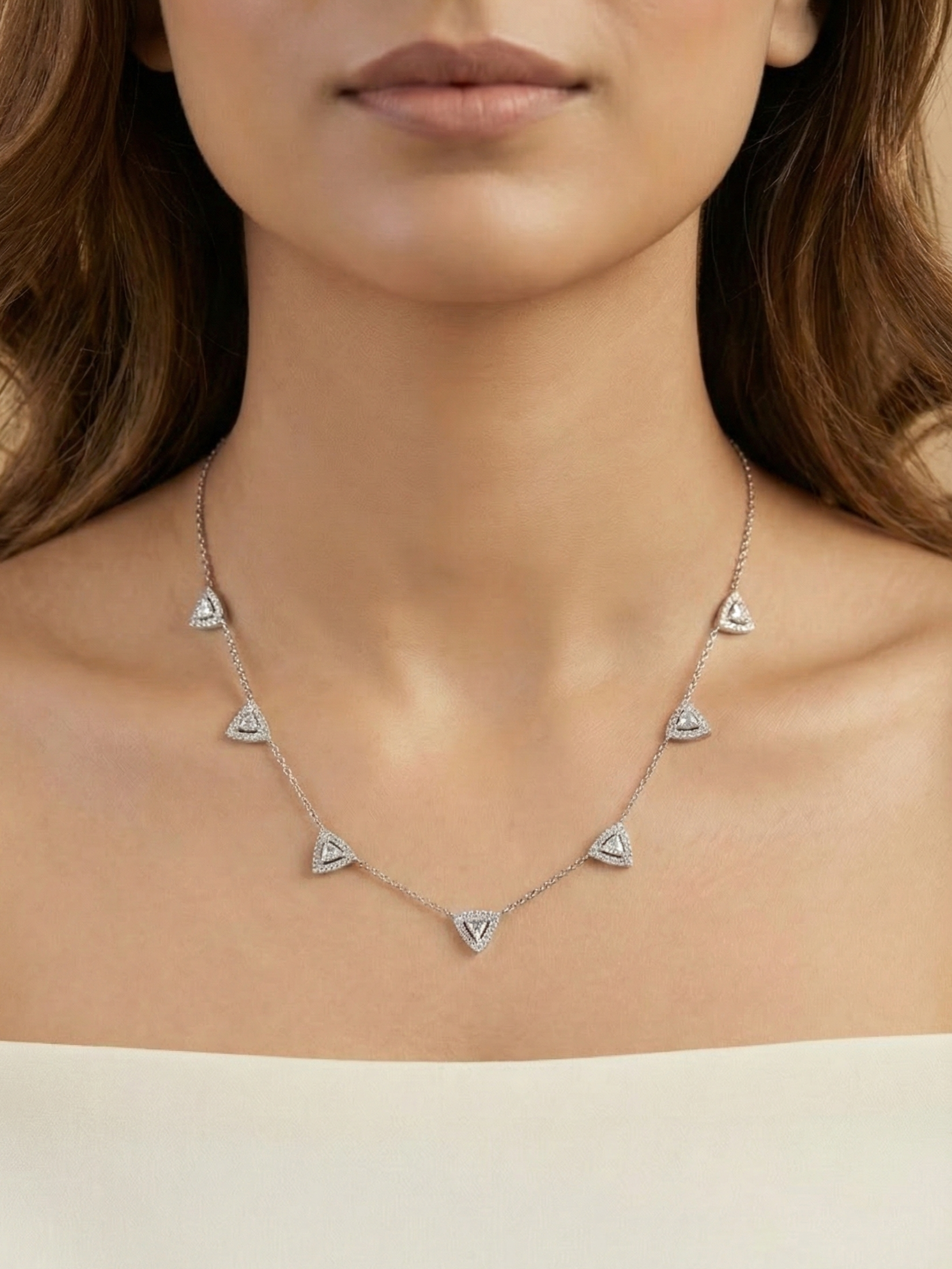 Sterling Silver Triangular Pavé Necklace