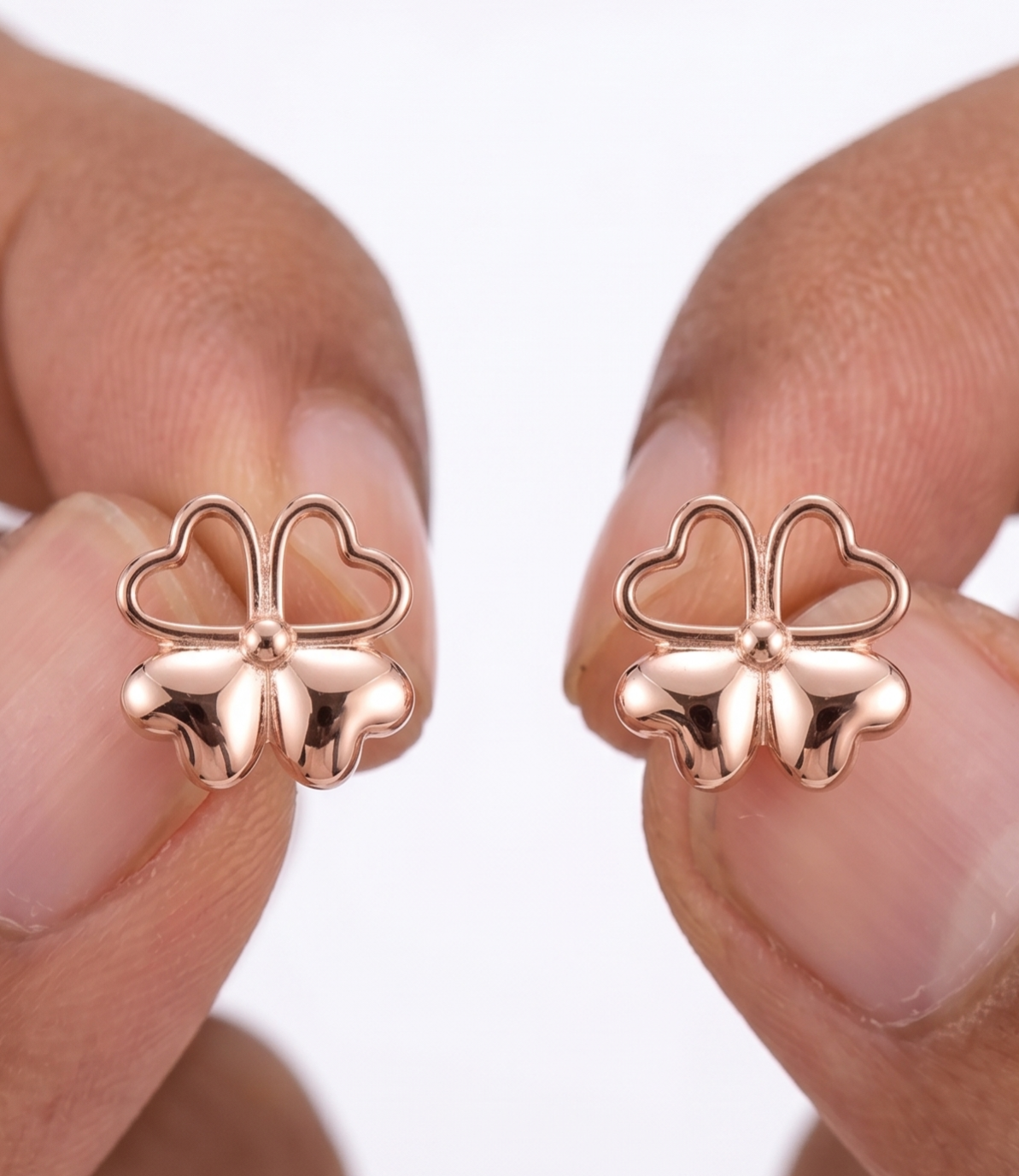 Rose Gold Clover Heart Stud Earrings