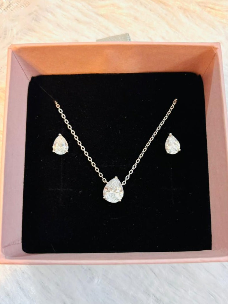 Pear-Drop Solitaire Necklace & Studs Set