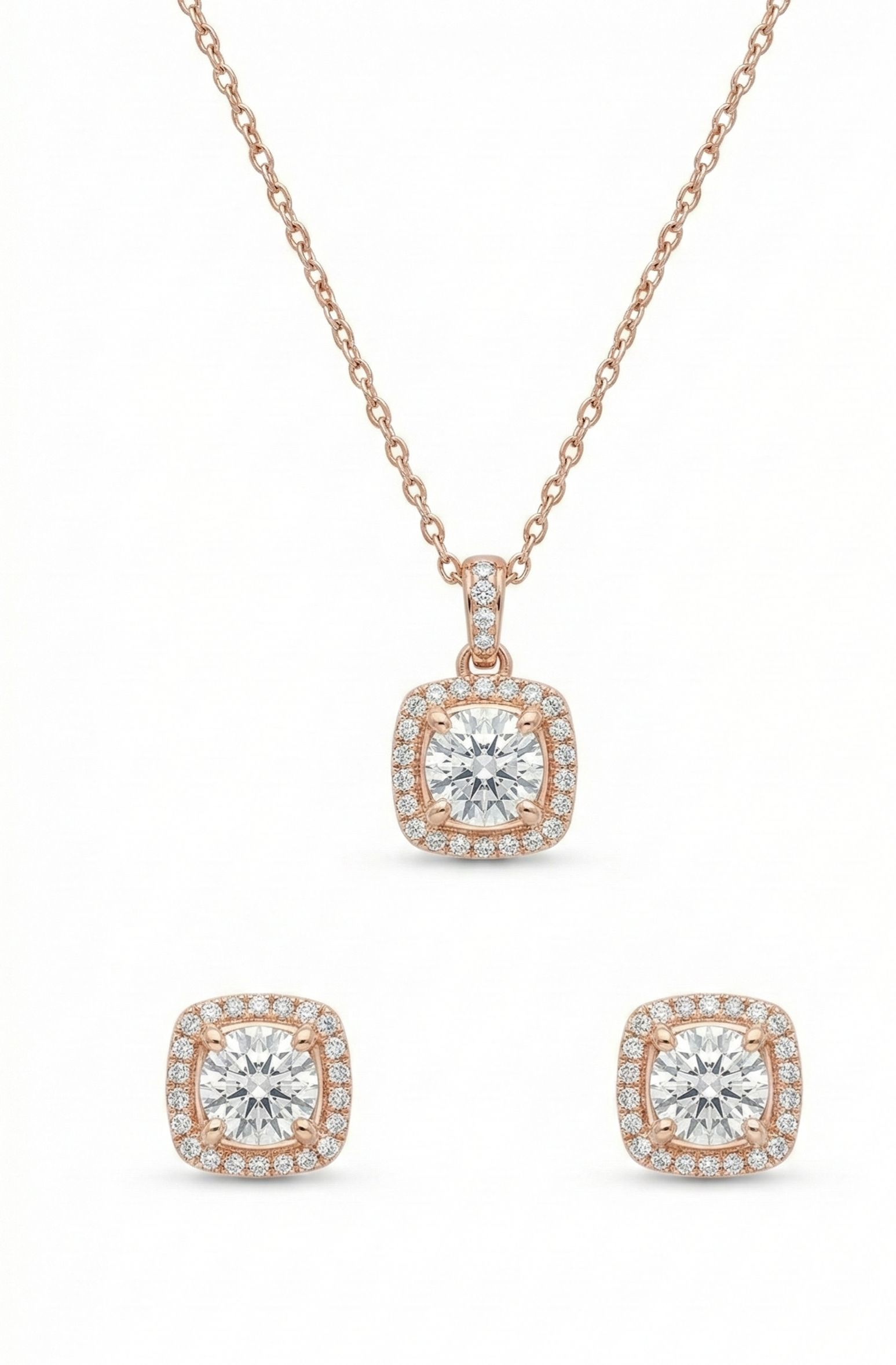 Cushion Halo Pendant Necklace Set