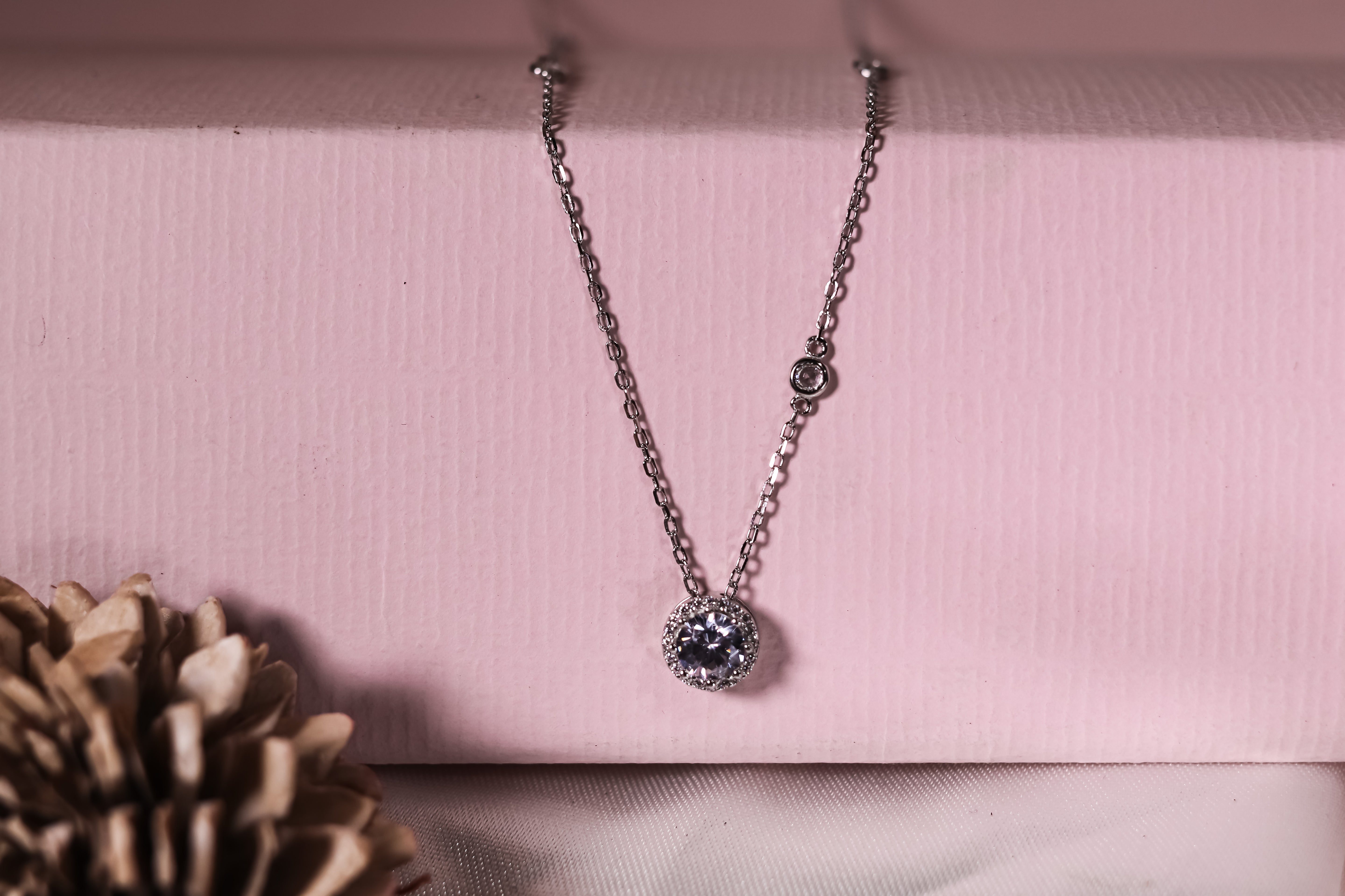 Moissanite Halo Pendant Necklace in Sterling Silver