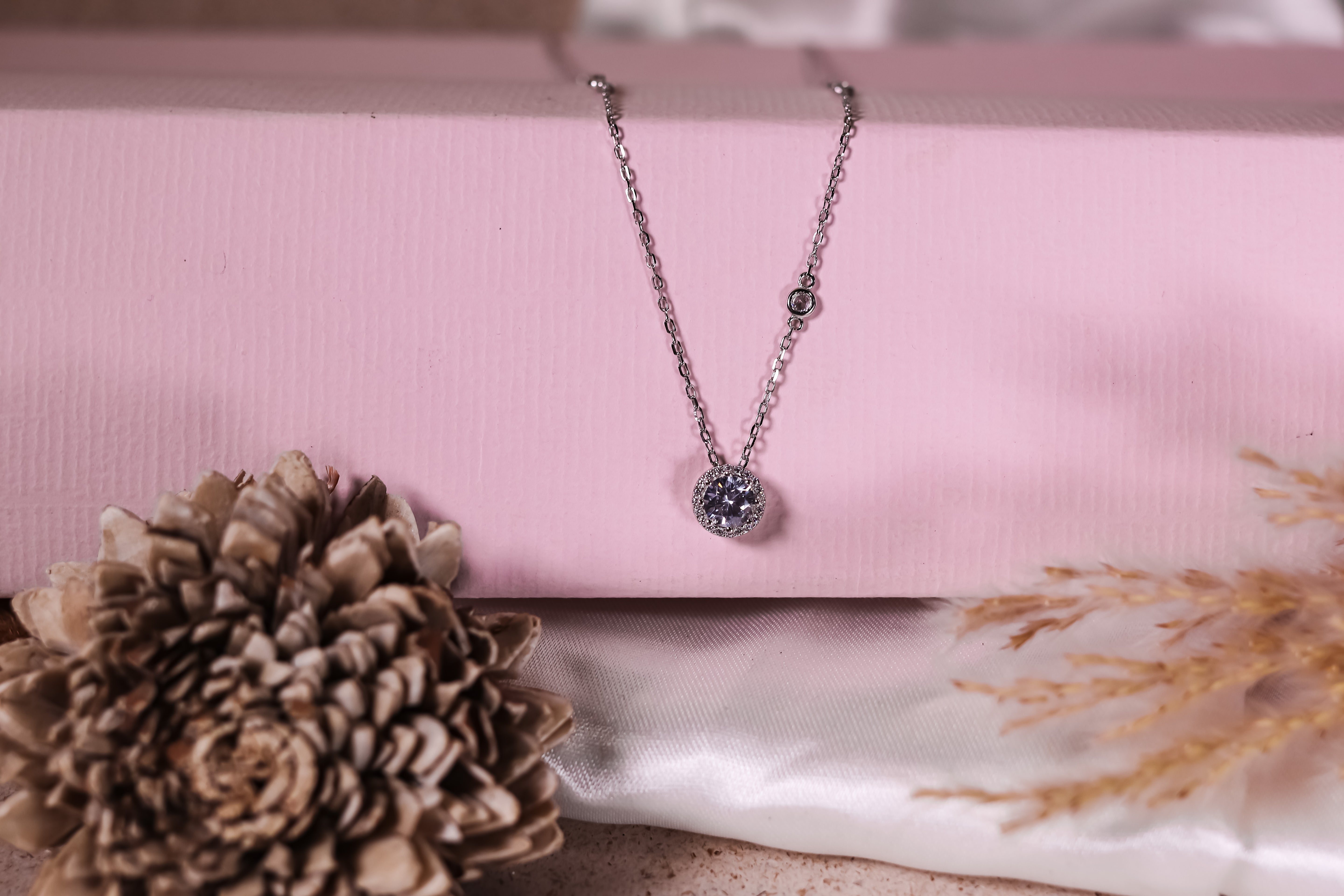 Moissanite Halo Pendant Necklace in Sterling Silver