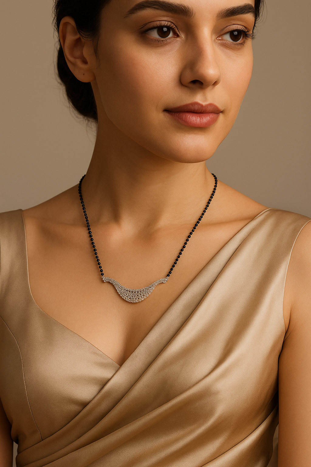 Elegant Crescent Mesh Mangalsutra in 925 Sterling Silver