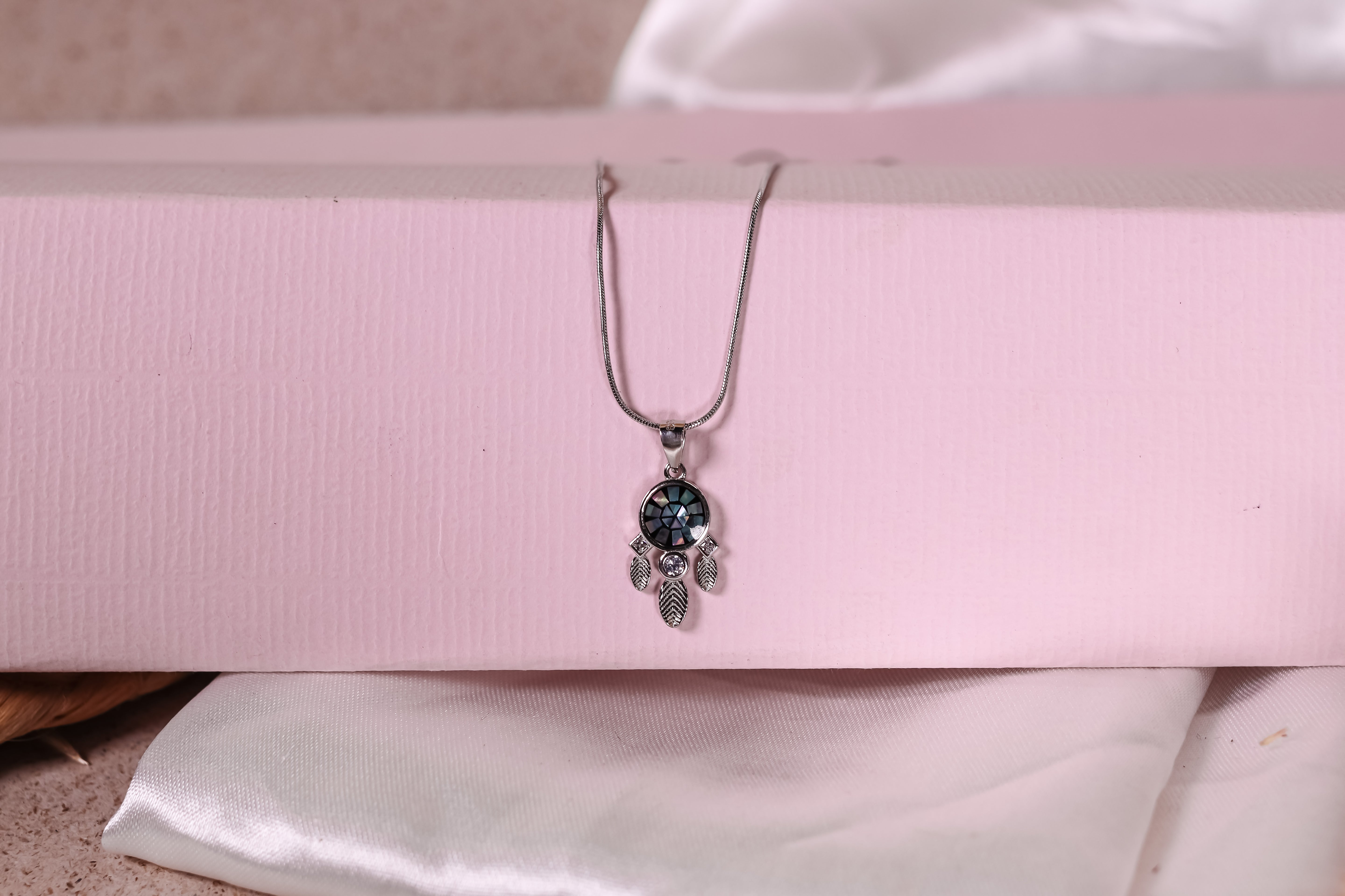 Sterling Silver Dreamcatcher Necklace with Iridescent Inlay
