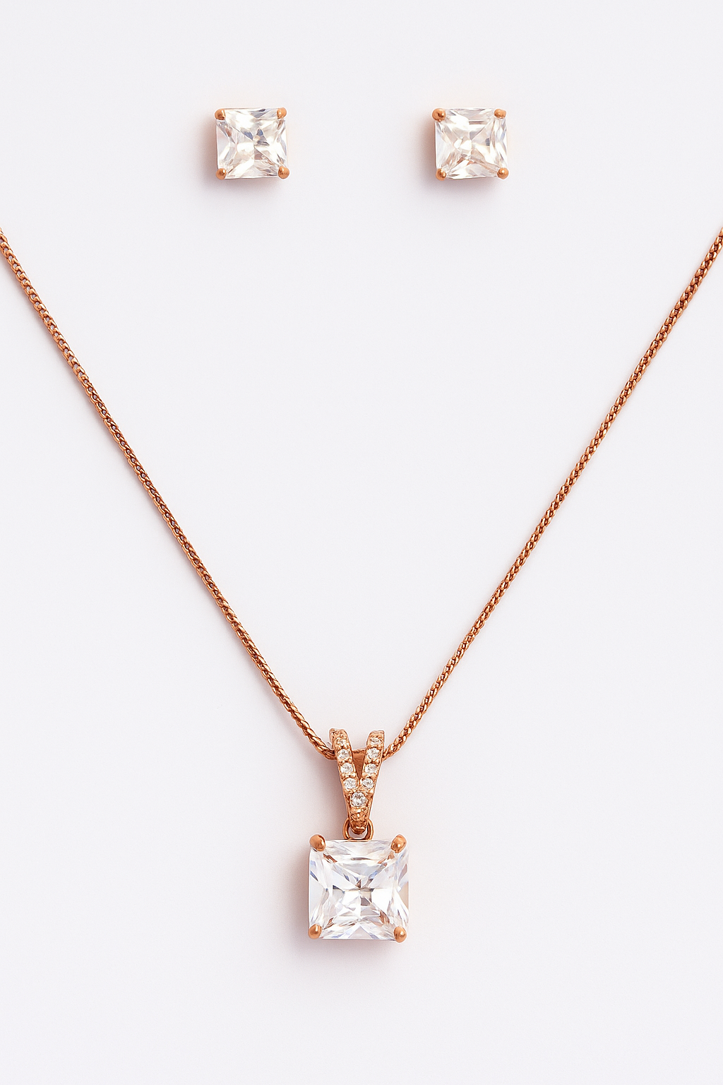 Radiant Square-Cut Necklace & Stud Set