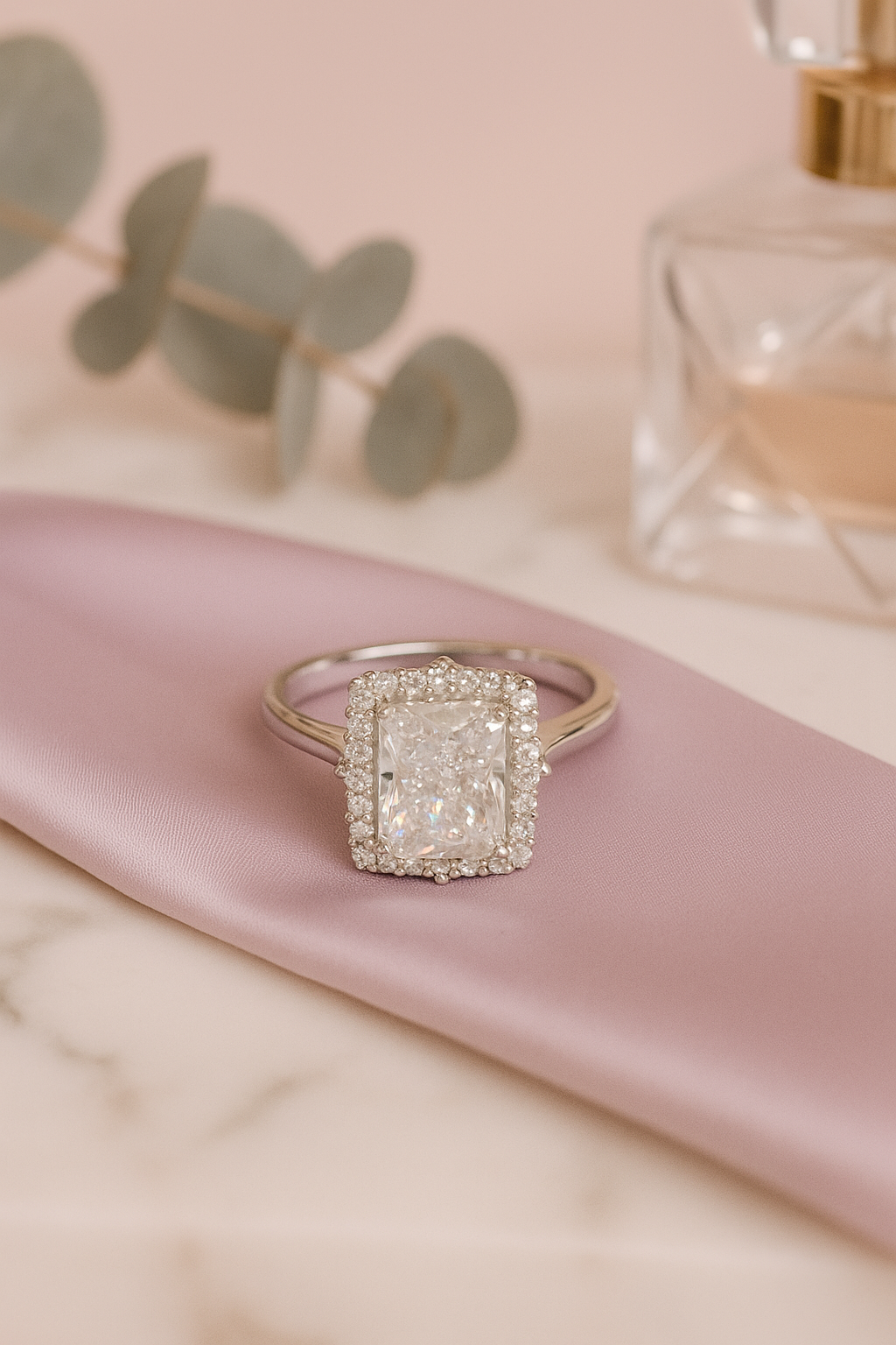Radiant Halo Cushion-Cut Statement Ring – 925 Sterling Silver