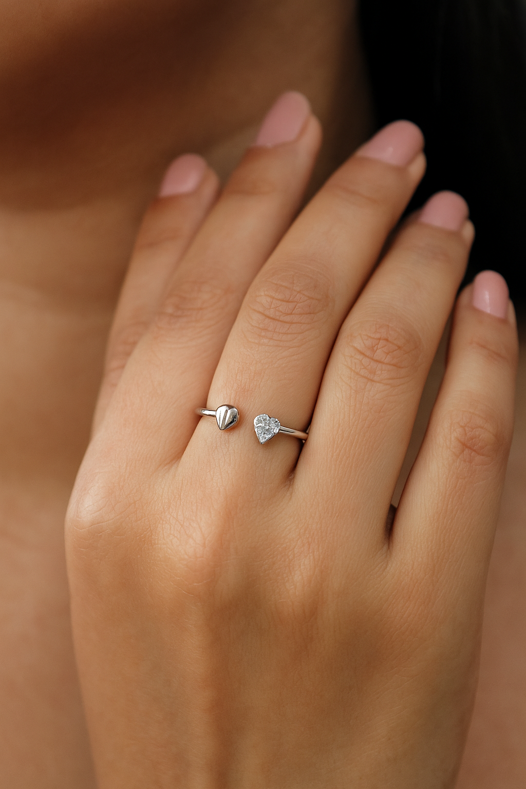 Dual Heart Sparkle Ring – Sterling Silver