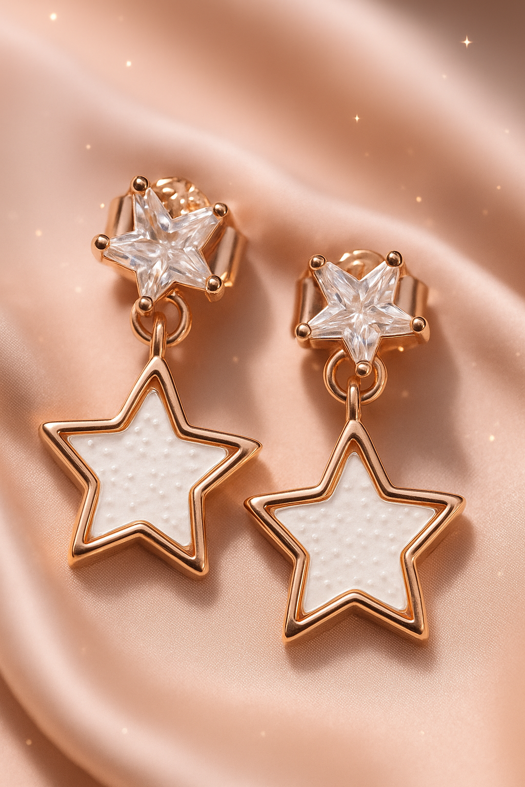 Celestial Sparkle Star Earrings | 925 Sterling Silver (Rose Gold Plated)