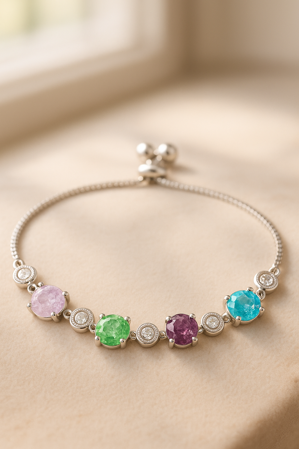Multicolor Gemstone Adjustable Bracelet | 925 Sterling Silver