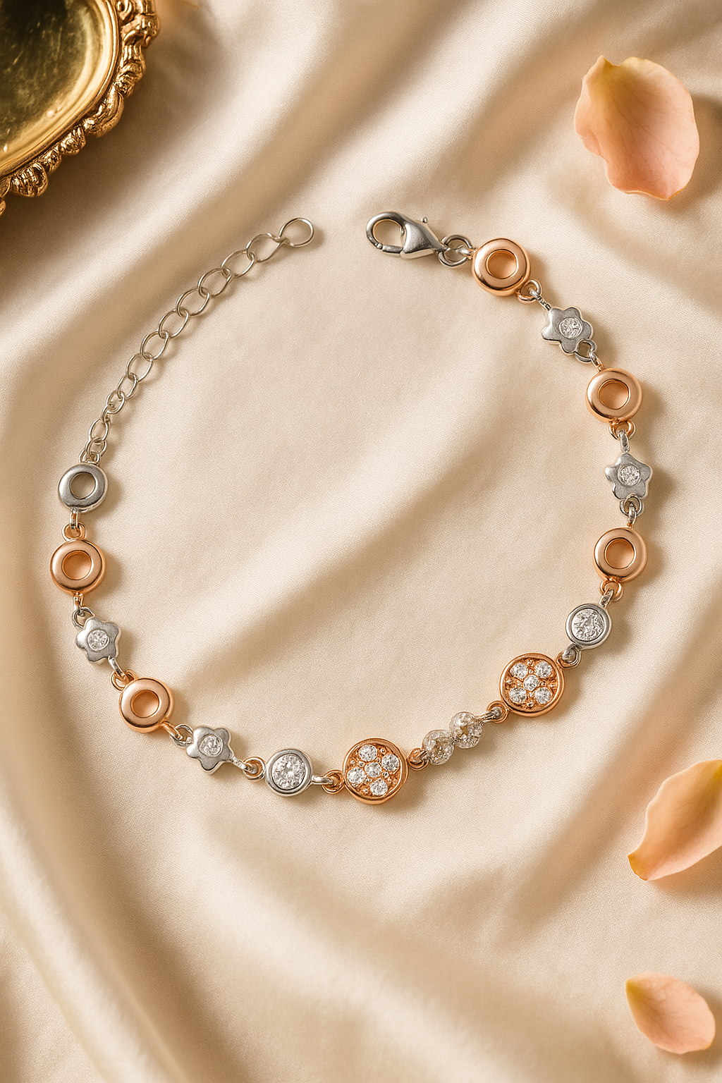 Dual-Tone Floral Charm Bracelet | 925 Sterling Silver