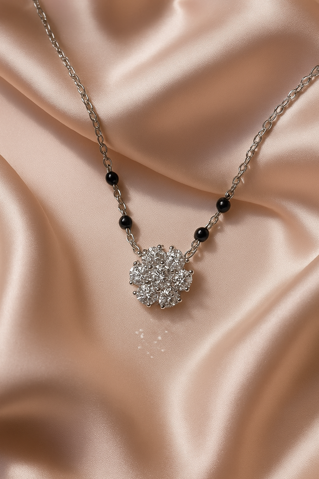 Sterling Silver Mangalsutra Pendant Necklace with Clear Gemstones