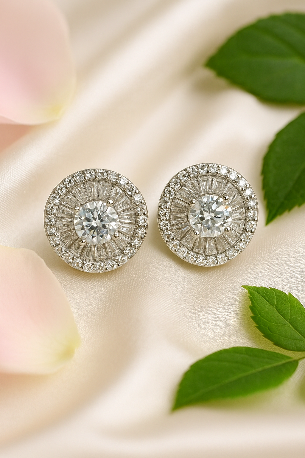 Radiant Halo Diamond Stud Earrings