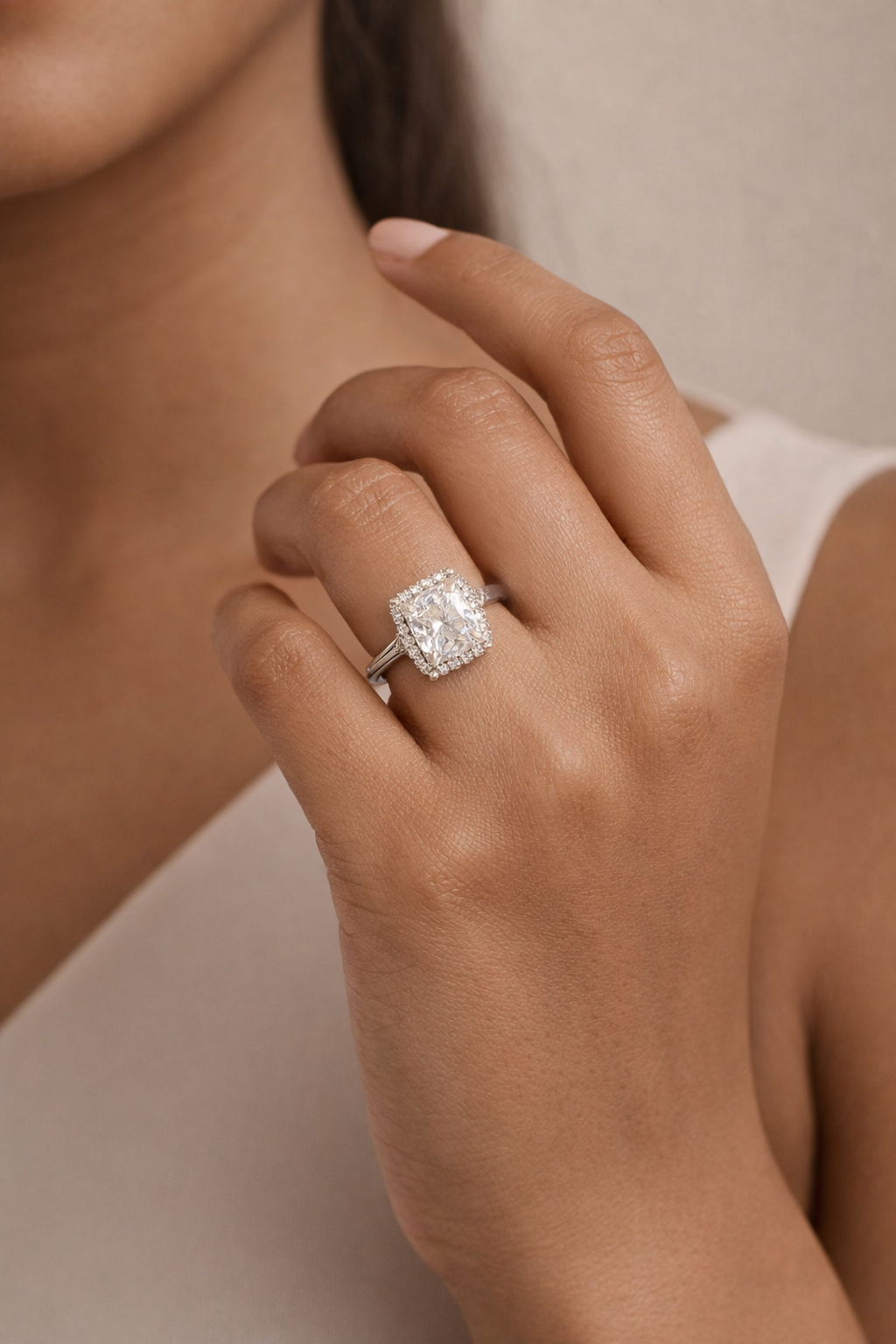 Radiant Halo Cushion-Cut Statement Ring – 925 Sterling Silver