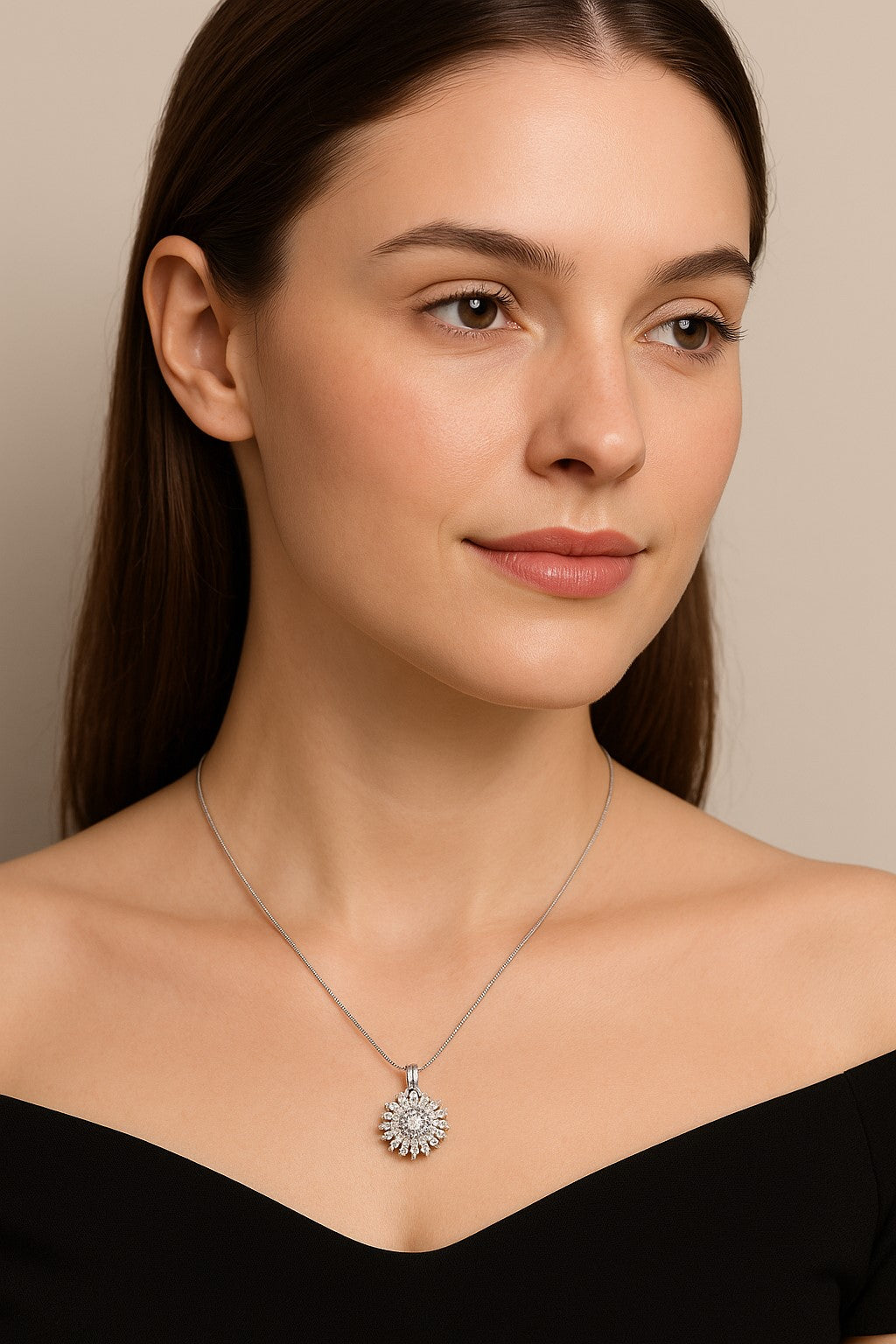 Radiant Blossom Sterling Silver Chain Pendant with Earrings