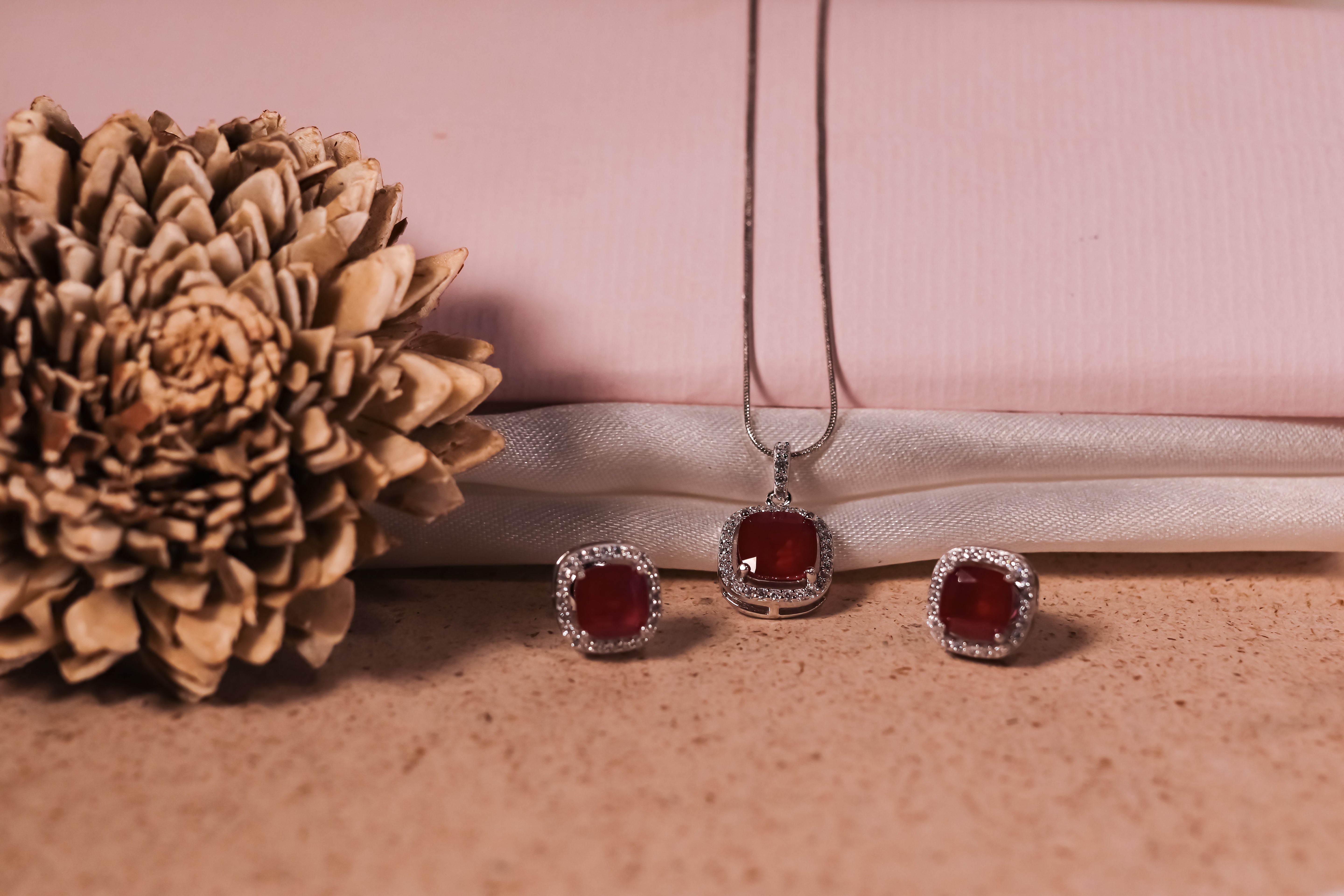 Regal Ruby Elegance Pendant & Earring Set