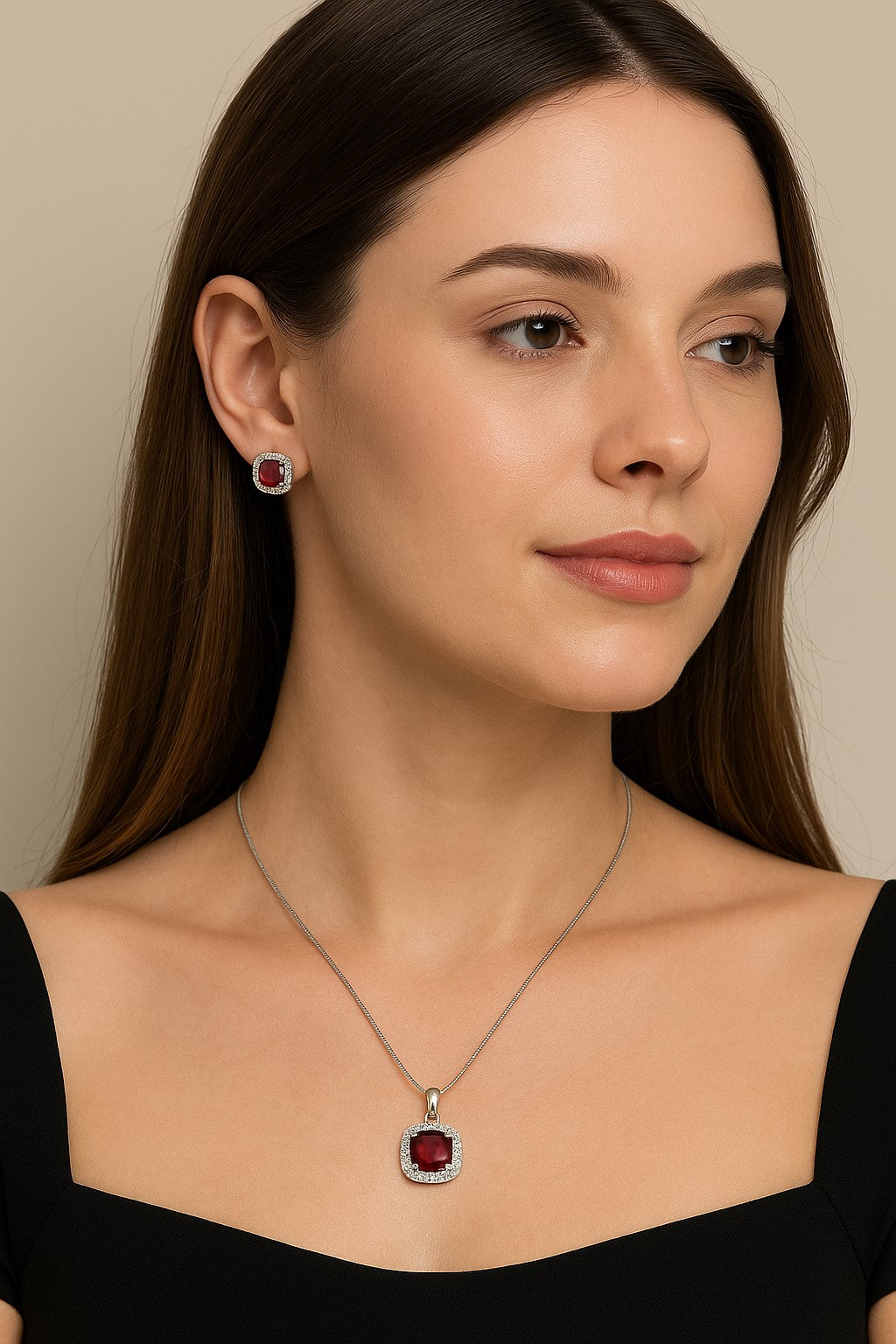 Regal Ruby Elegance Pendant & Earring Set