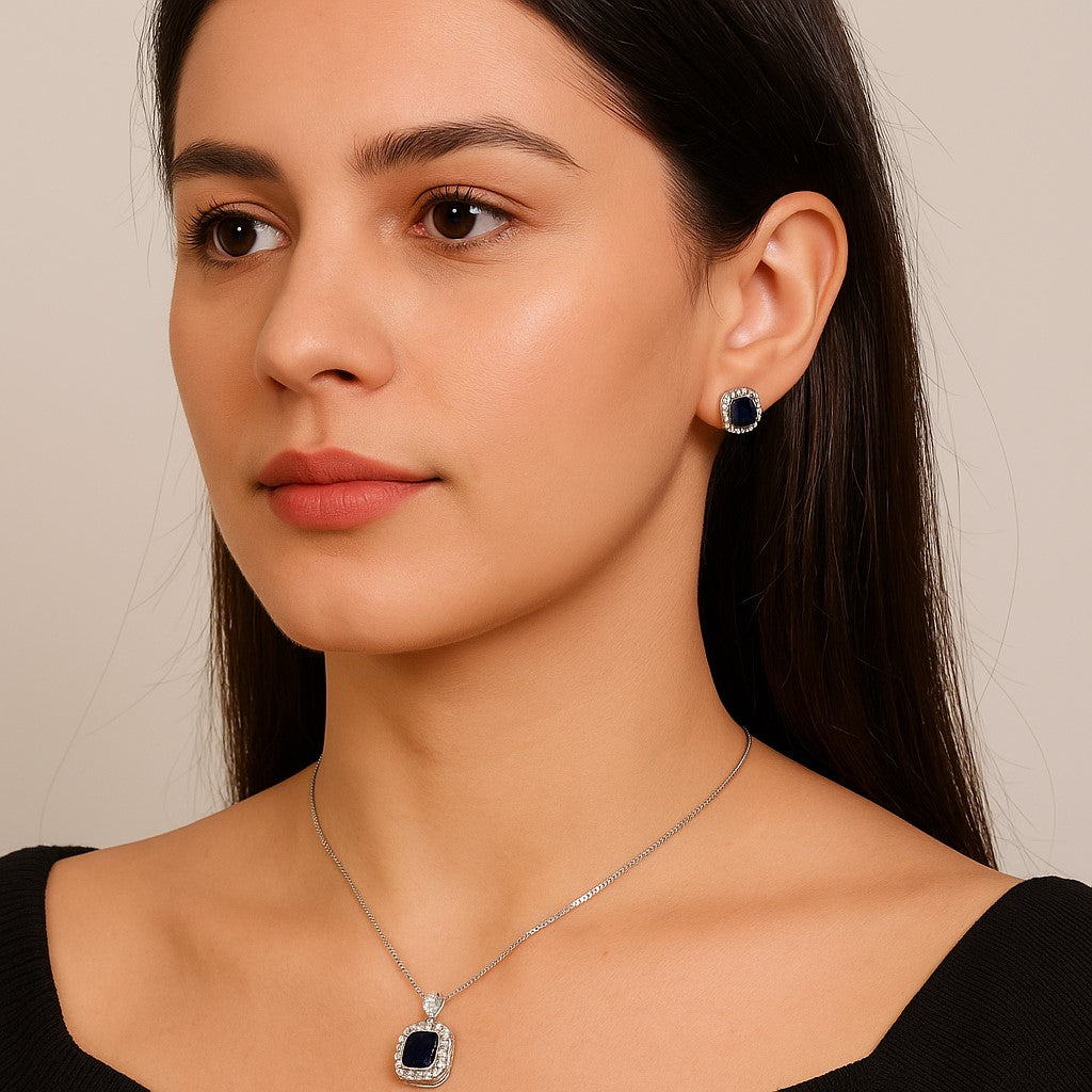 Midnight Majesty Sapphire Pendant & Earring Set