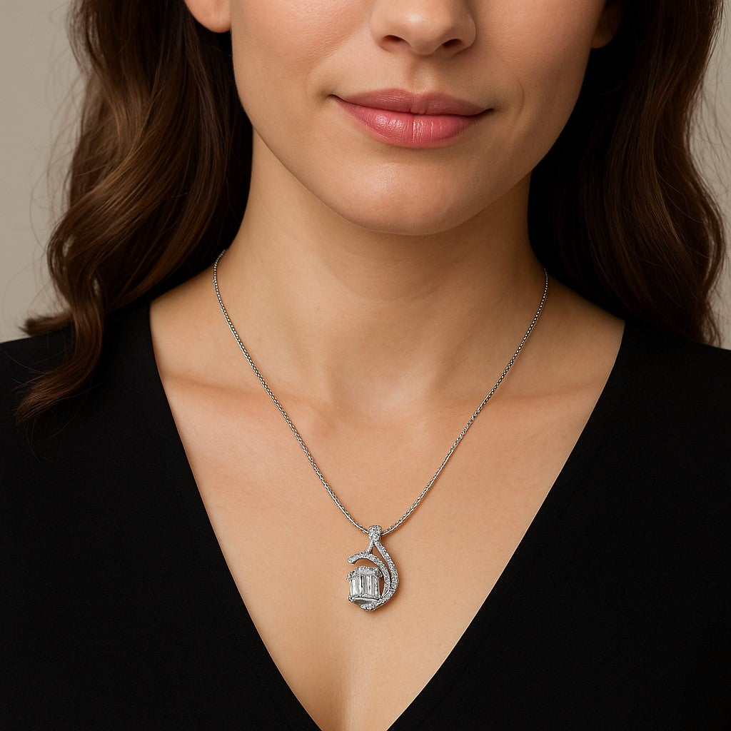 925 Sterling Silver Pendant & Earrings Set with Emerald-Cut Centerpieces