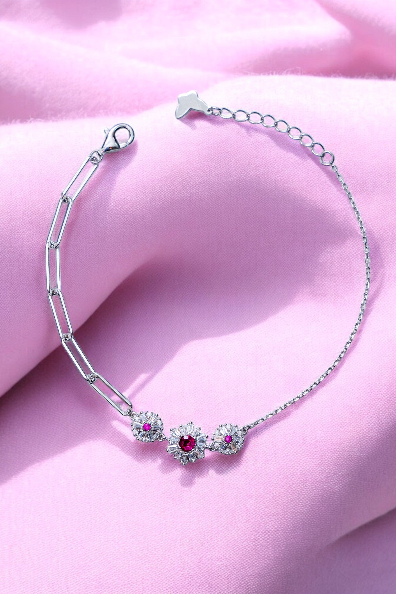 Ruby Snowflake Dual Chain Bracelet