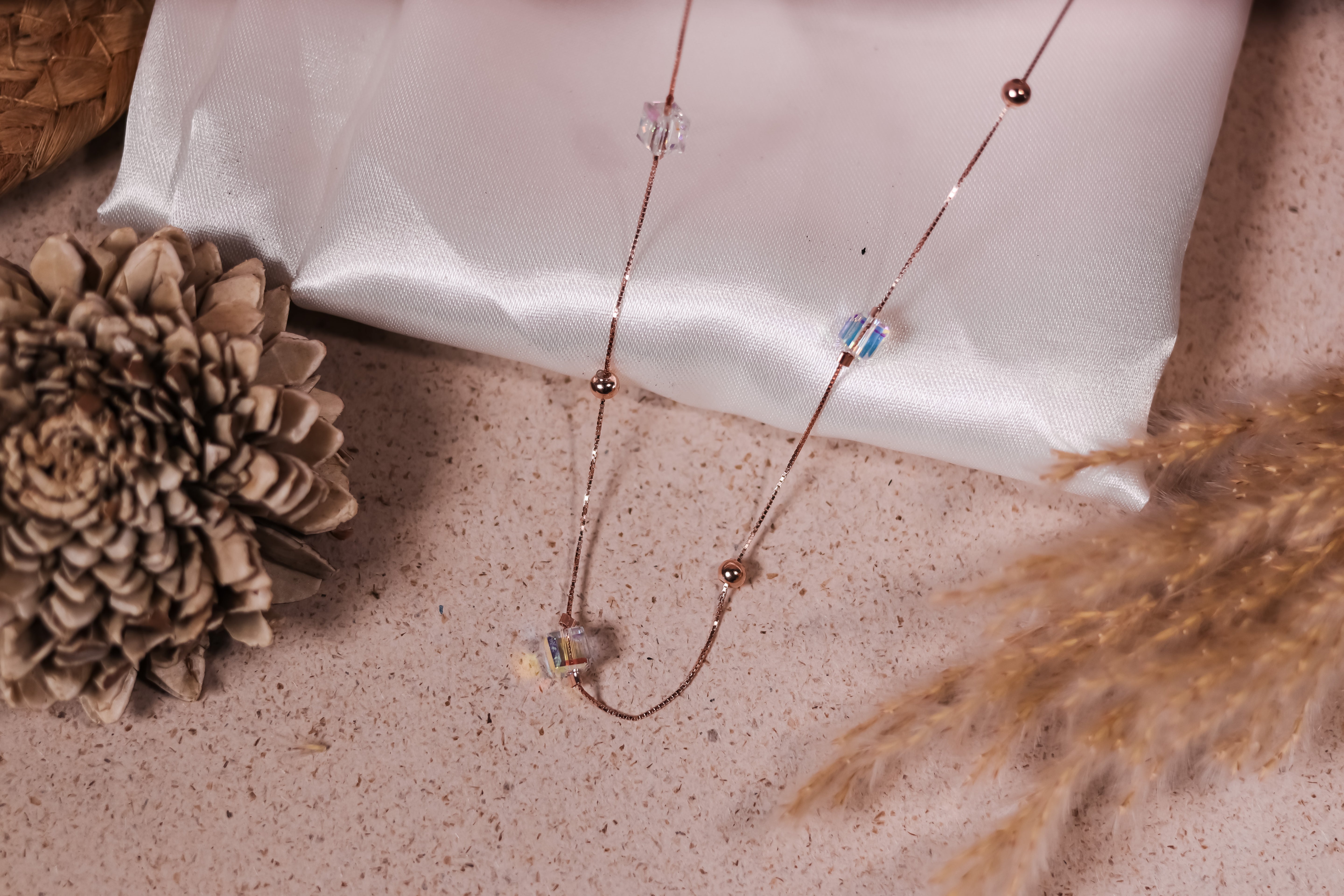 Delicate Necklace with Iridescent Cube Crystals