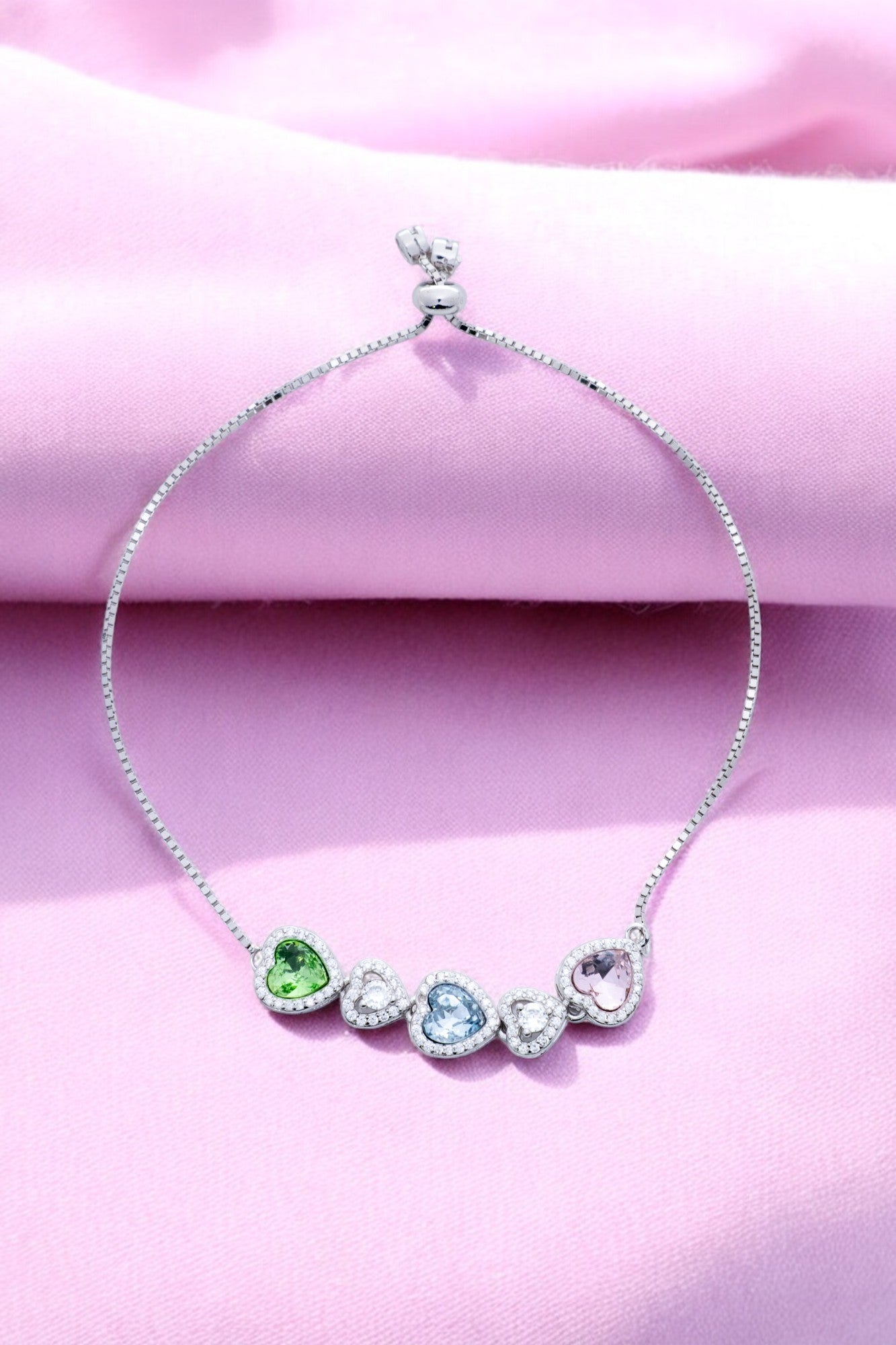 Multicolor Heart Charm Bracelet