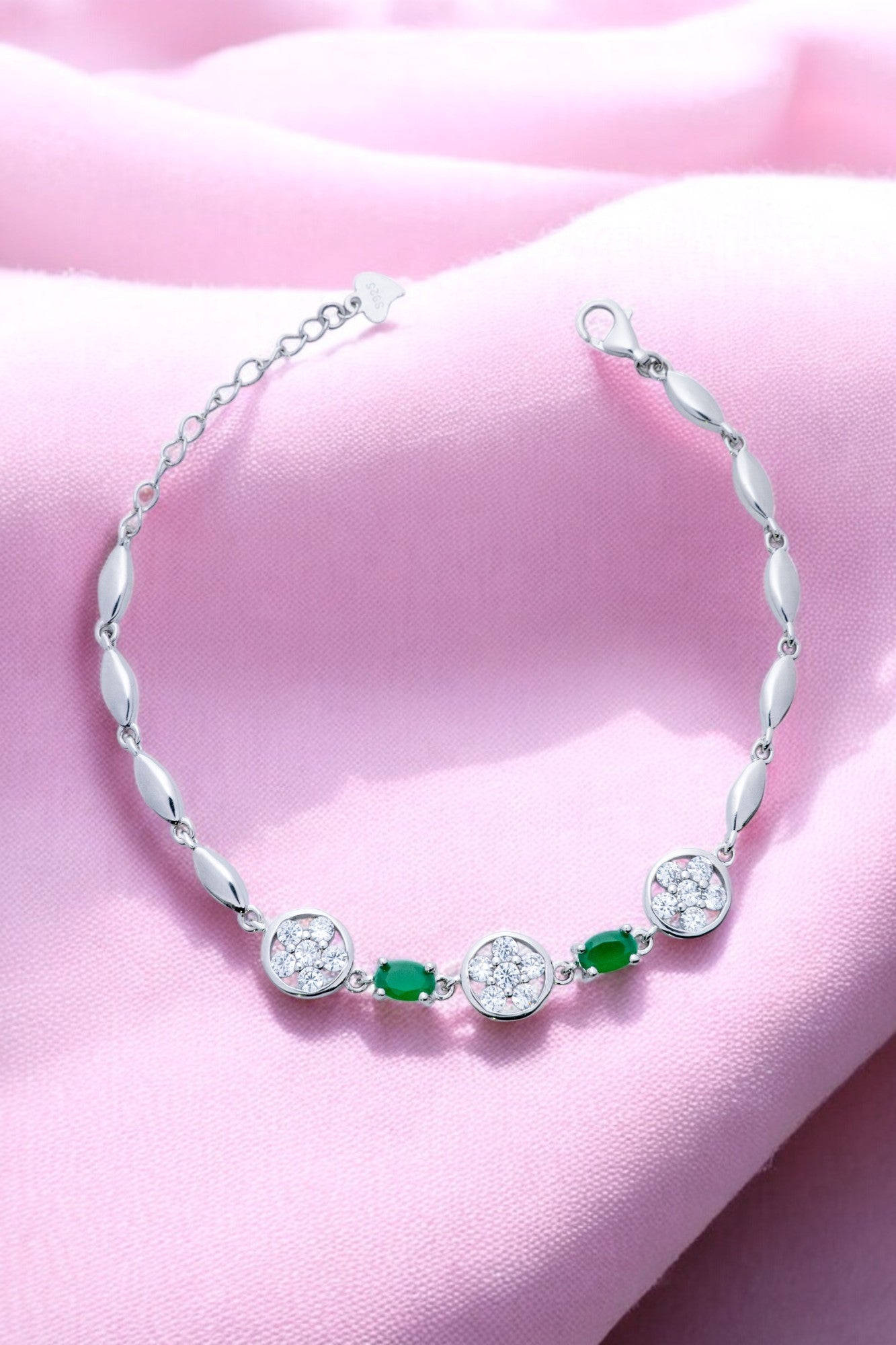 Green Stone Floral Disc Bracelet