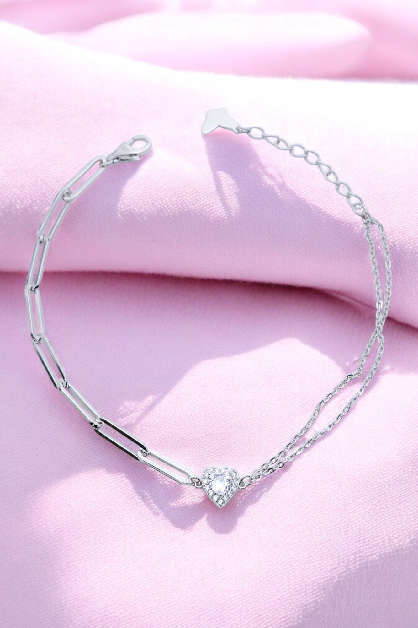 Dual Chain Heart Halo Bracelet